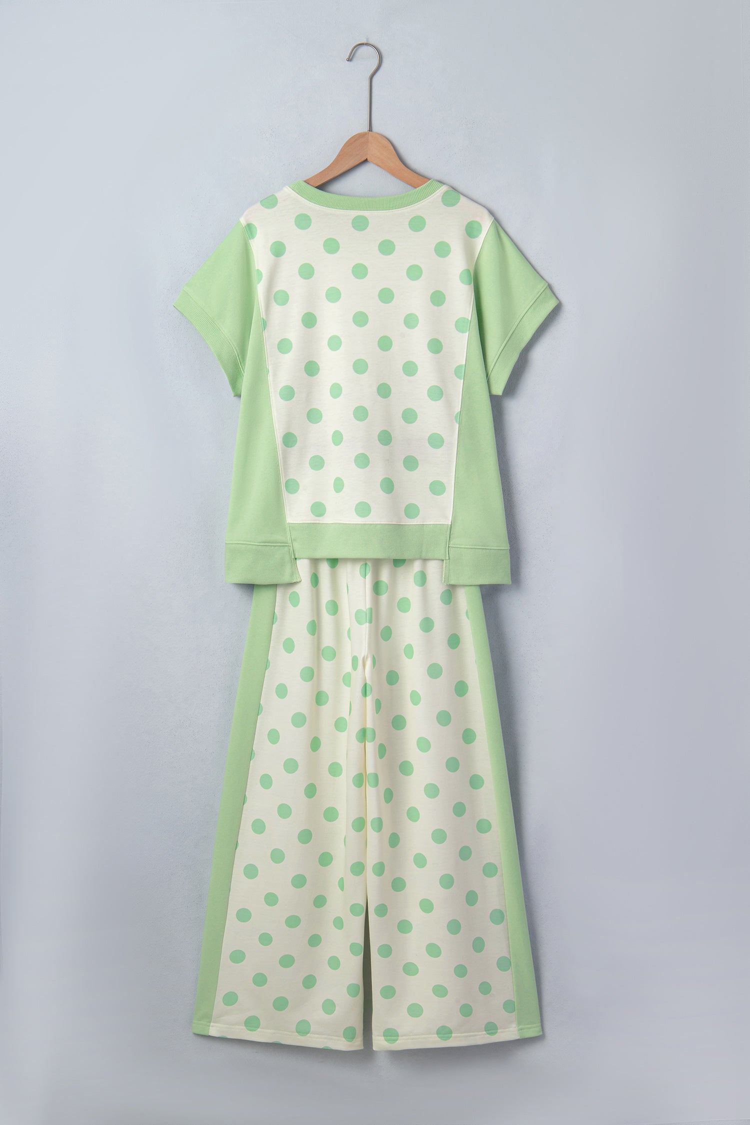 Polka Dot Patchwork Top & Wide Leg Pants Set
