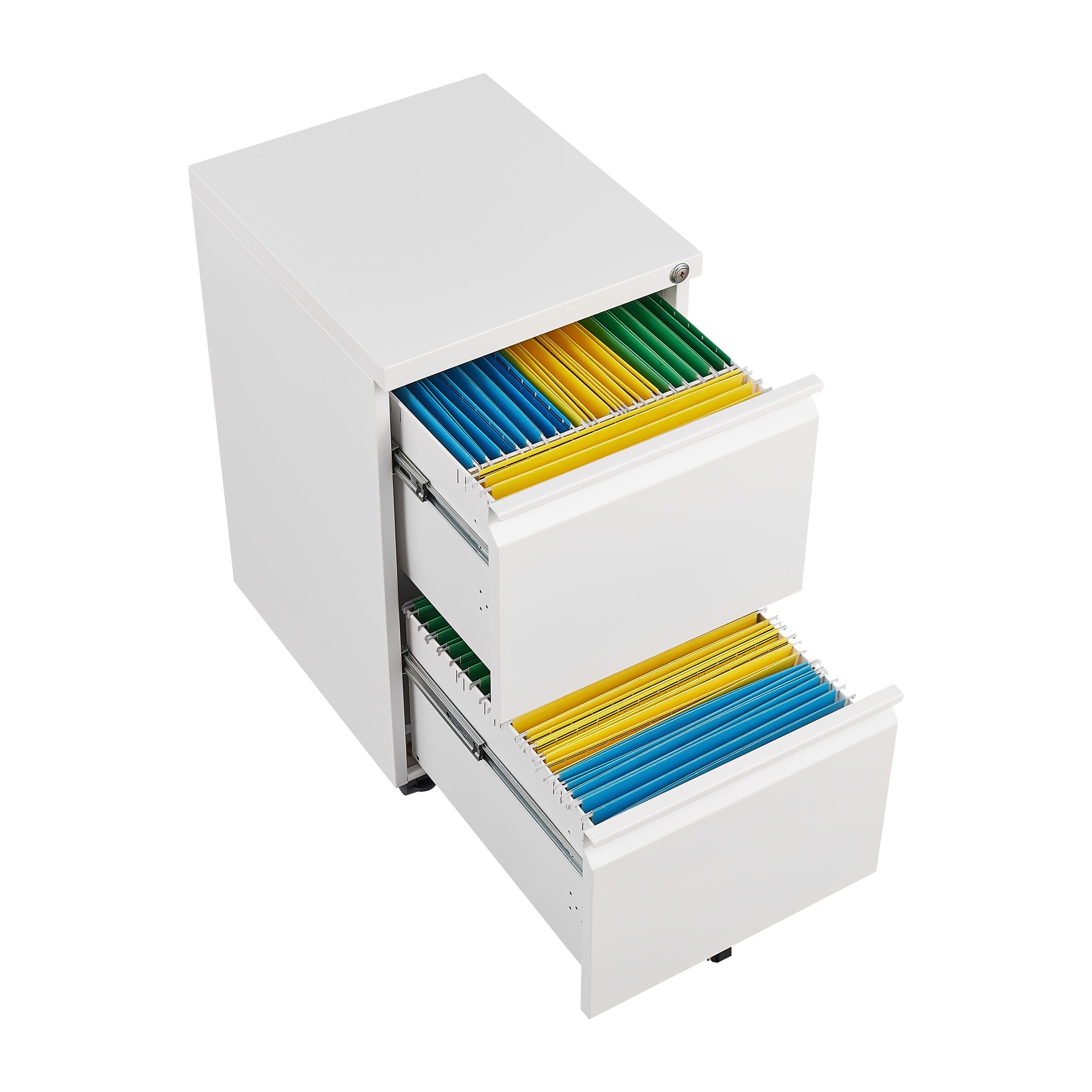 Metal 2 Drawer Mobile File Cabinet with Lock, Under Desk Office Steel Filing Cabinet, White, 25.6''H Legal/Letter Size Files Storage