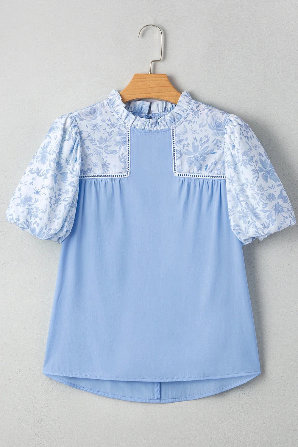 Floral Lace Patchwork Puff Sleeve Blouse