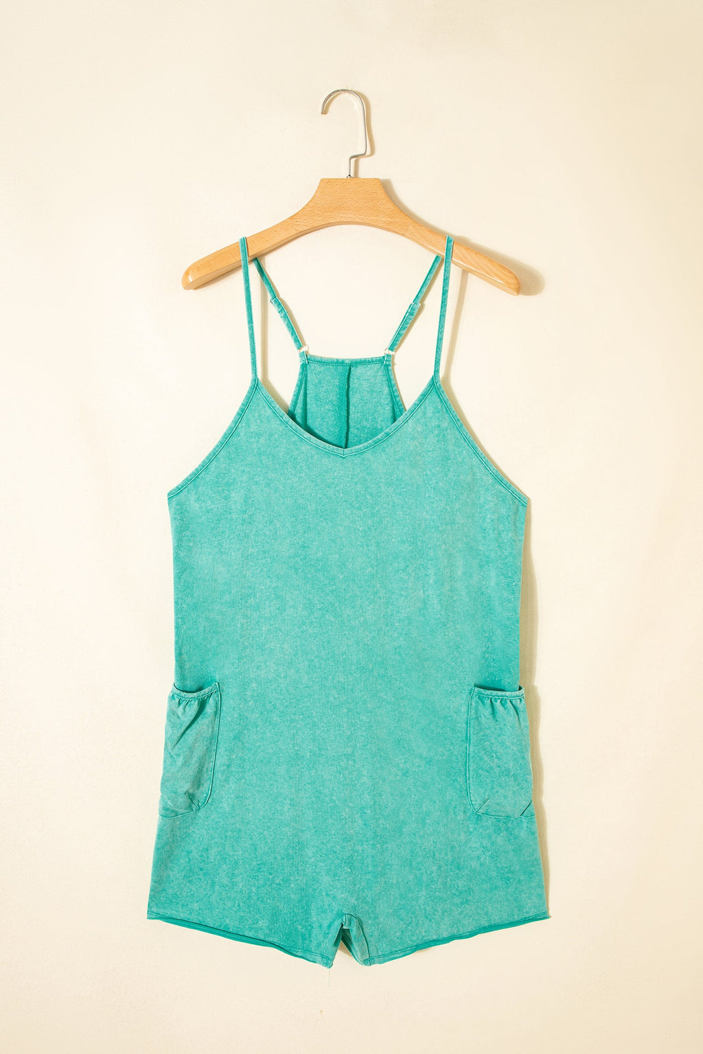 Mineral Wash Spaghetti Strap Pocketed Romper