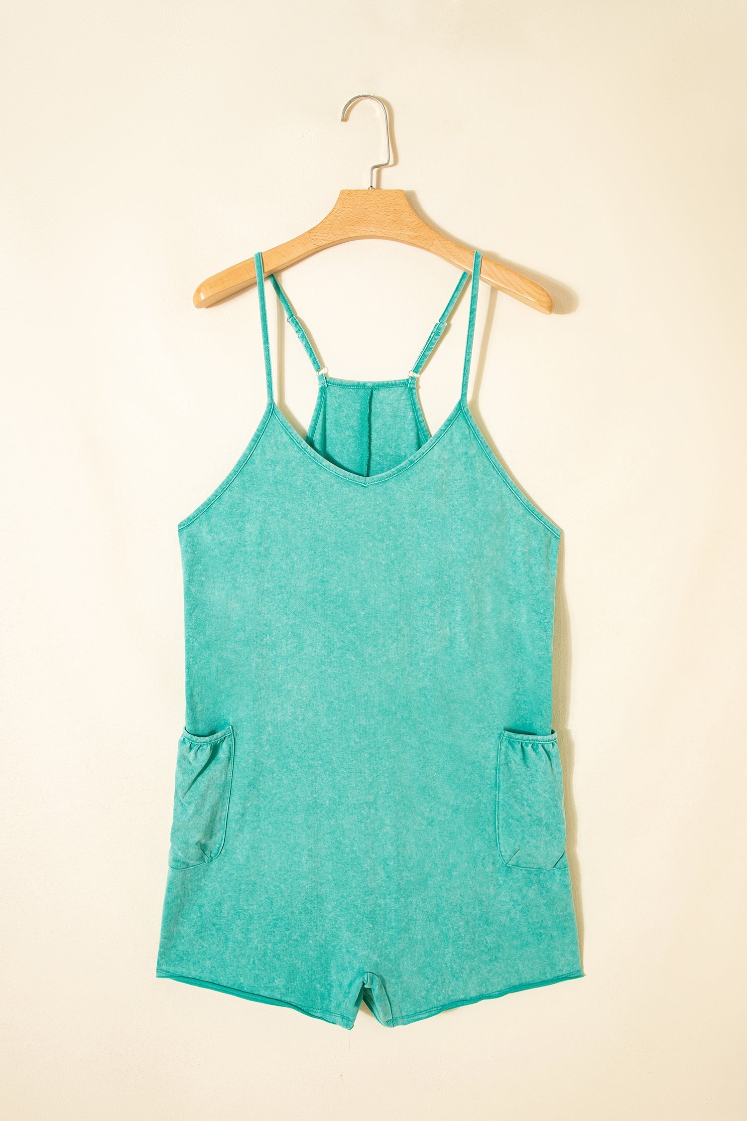 Mineral Wash Spaghetti Strap Pocketed Romper