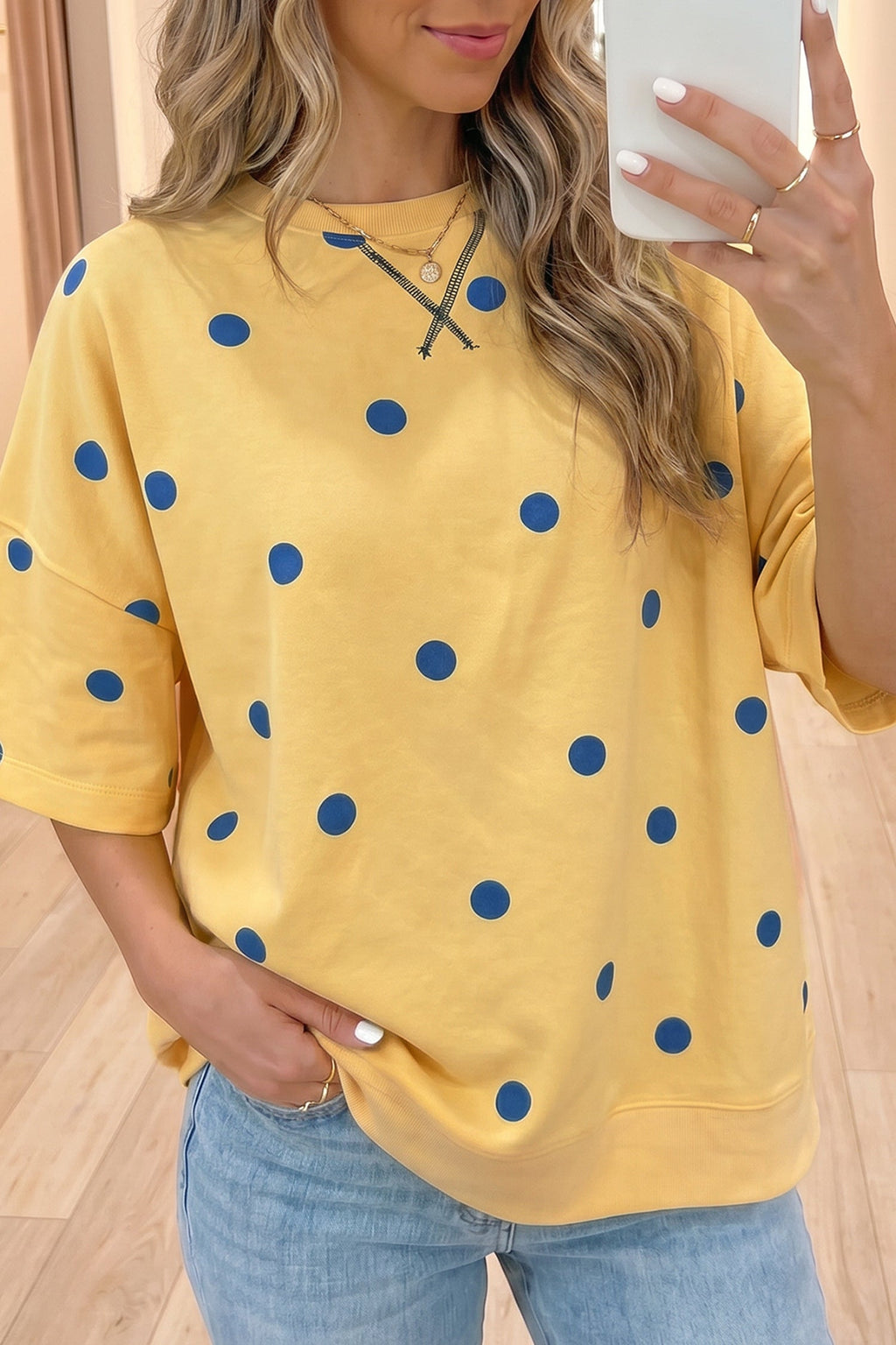 Retro Polka Dot Crossed Seam Oversize Tee