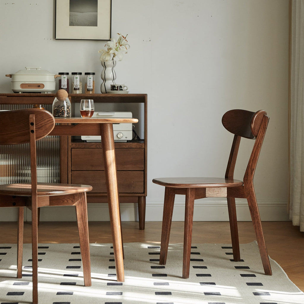 Natural Oak Dining Chair Set of 2 - Solid Wood, Walnut Finish, 46.5 * 54 * 80cm