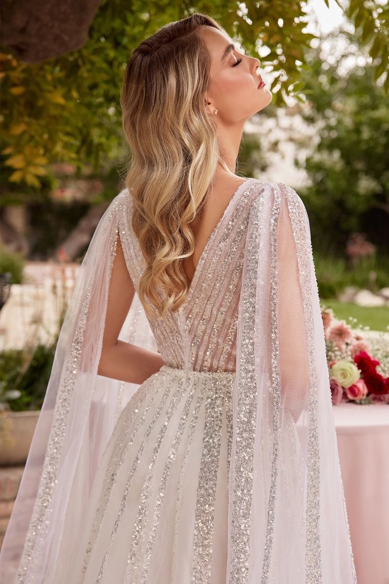 A-Line Long Sleeves Illusion V-Neck Long Wedding Dress CDCD852W