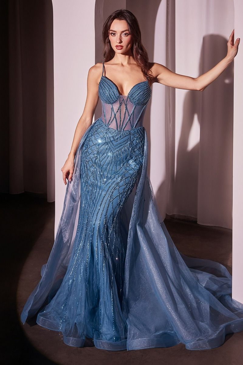 BEADED FITTED GOWN WITH OVERSKIRT CDCD863
