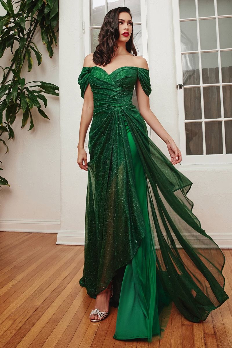 Strapless Off The shoulder Wrap Bodice Glitter Sequin Long Prom & Bridesmaid Dress CDCD878