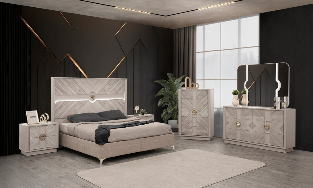 Eternity Traditional Style 5 Pc King Bedroom Set Made with Wood and Gold Accents in Beige(NJ INVENTORY)