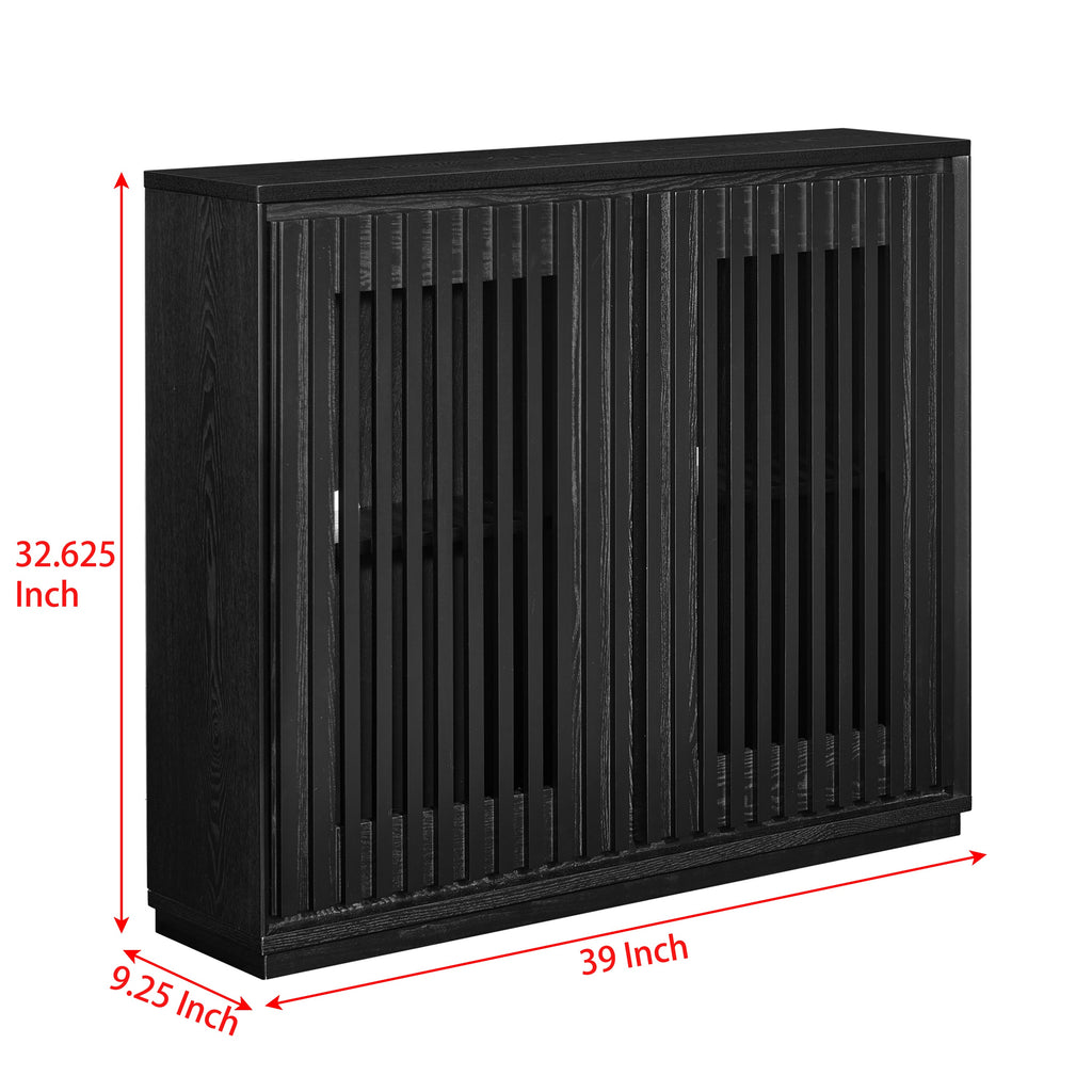 Mid Century Modern Fluted Hollowed Out Sideboard Cabinet with 2 Outlet Holes, Buffet Cabinet with Storage, Black Storage Cabinet for Living Room, Entryway, Hallway, Dining Room, Kitchen