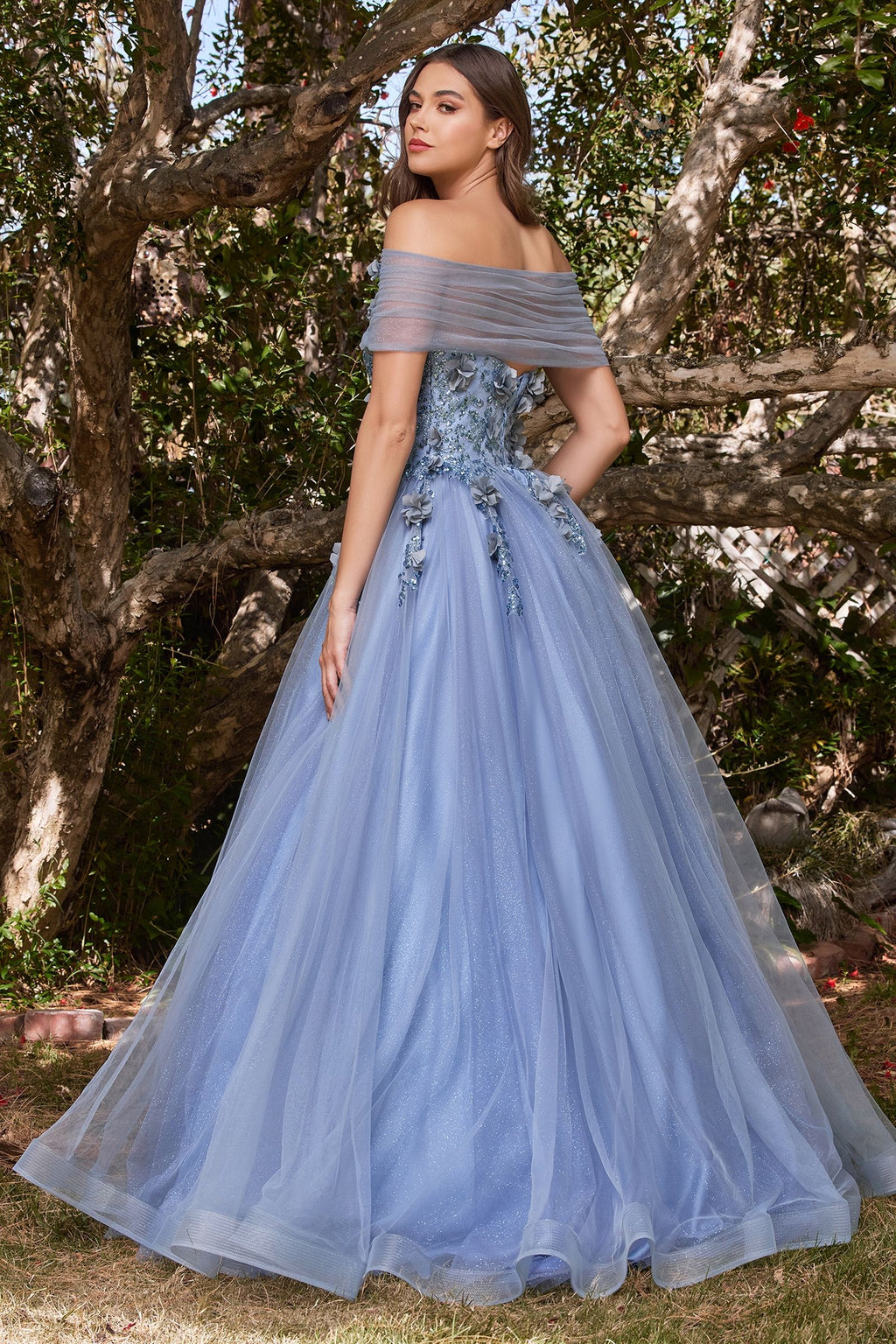 Strapless Glitter Sequin Tulle A-line Detachable Floral Shawl Embellished Long Prom