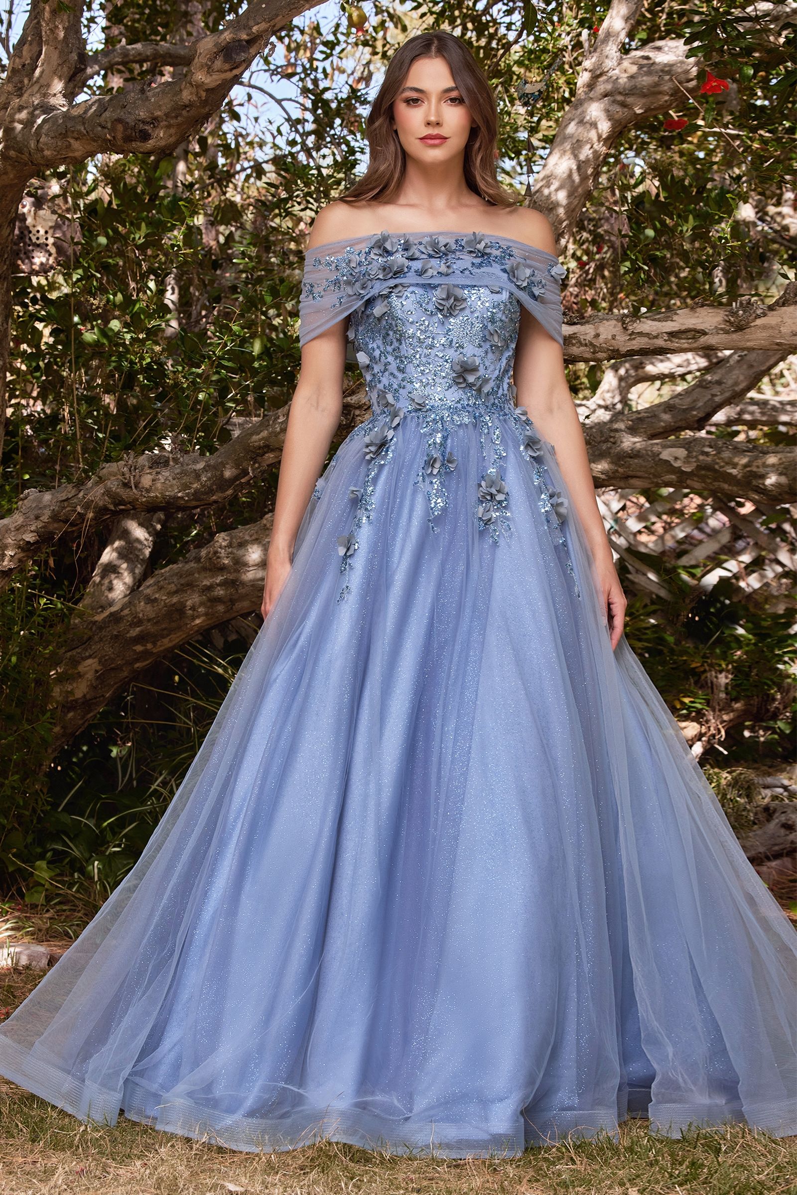 Strapless Glitter Sequin Tulle A-line Detachable Floral Shawl Embellished Long Prom