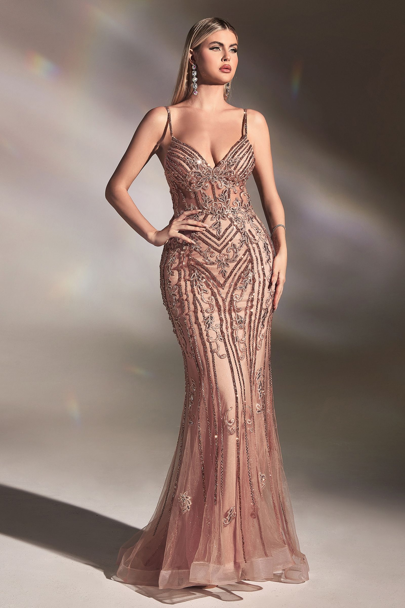 Black, Ice Blue & Lilac Beaded Mermaid Gown with Sheer Corset Bodice | Elegant Spaghetti Strap Formal Dress  CDCD992