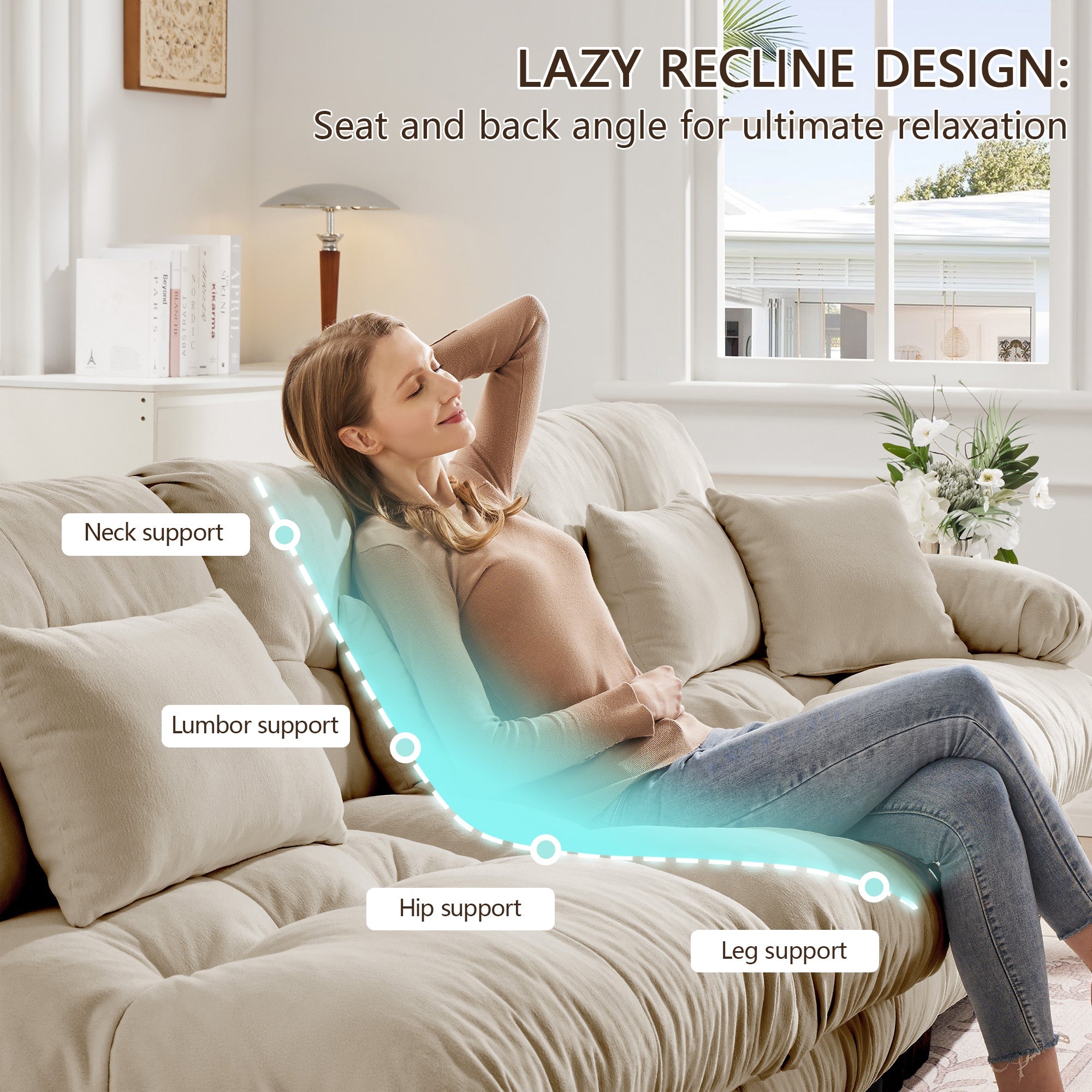 Free Combination, Modular Sectional Sofa,L Shaped Couch for Living Room, 4-Seater Comfy Cloud Couch with Convertible Ottoman, , Chenille Light coffee