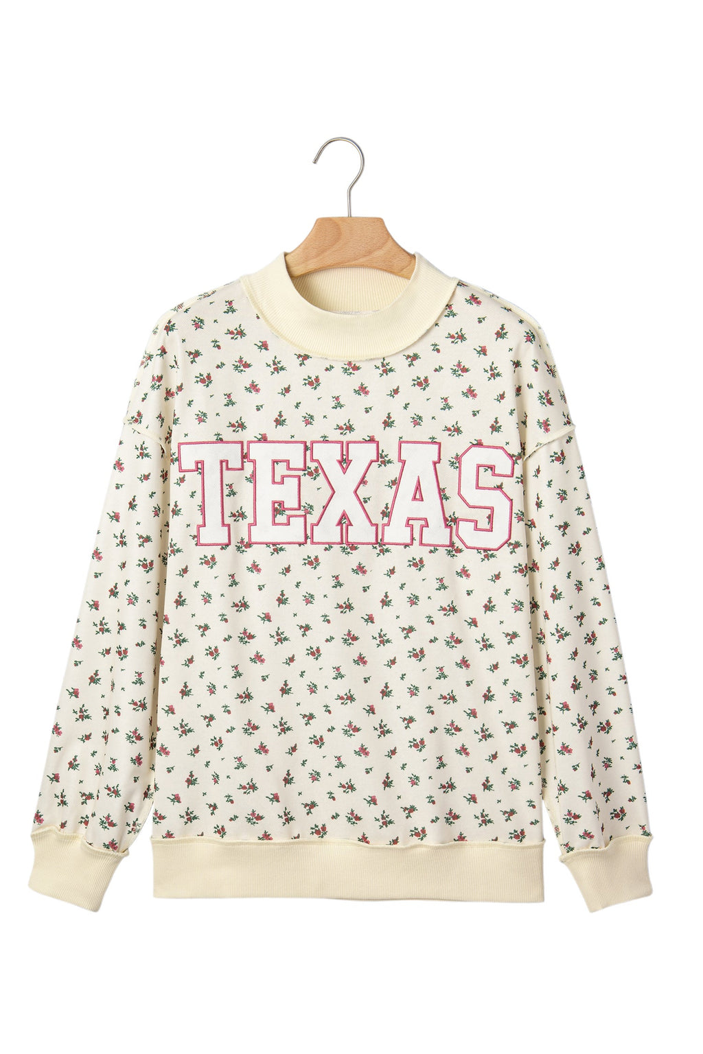 TEXAS Embroidered Floral Mock Neck Sweatshirt