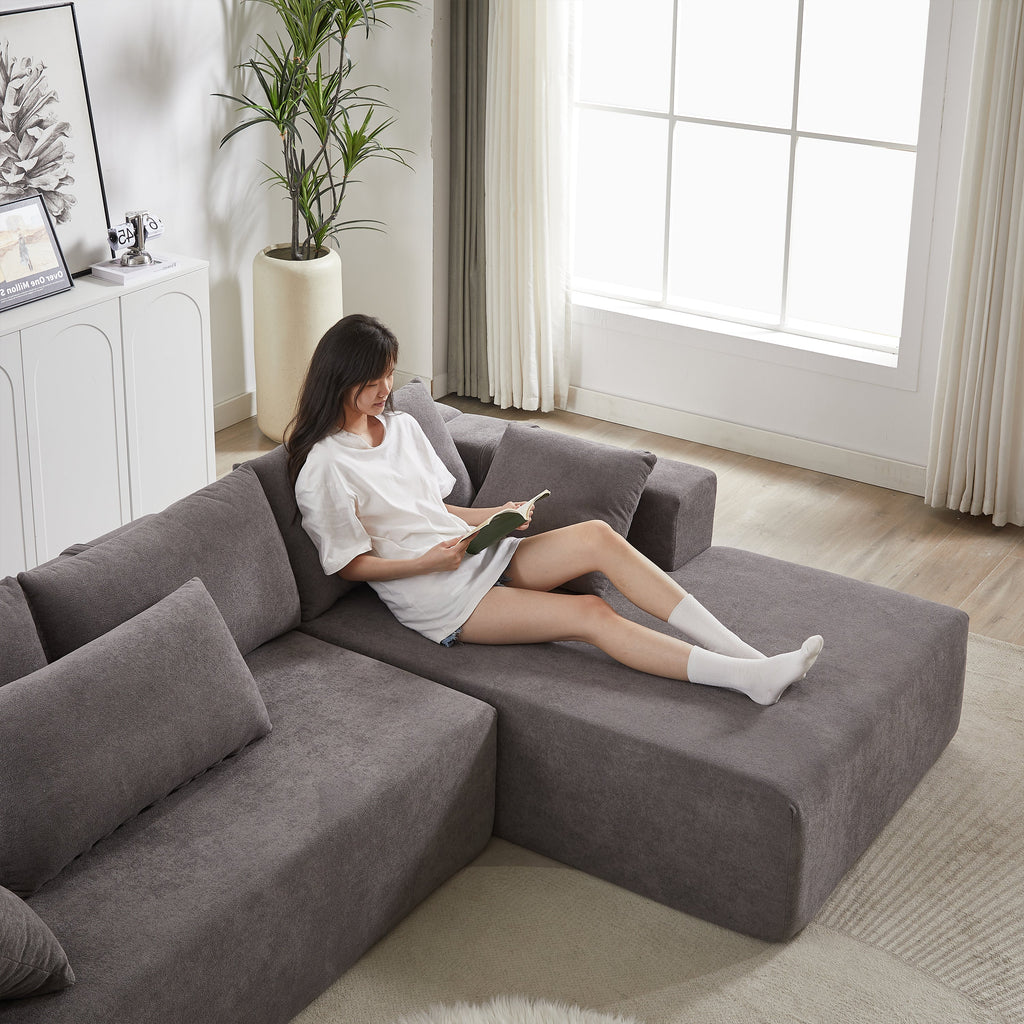 Modern Chenille Upholstered Sectional Sofa Couch Set,Modular 108' L Shaped Sectional Living Room Sofa Set With 6 Pillows,Free Combination Sofa Couch for Living Room,Bedroom(Right Chaise)W834P240002