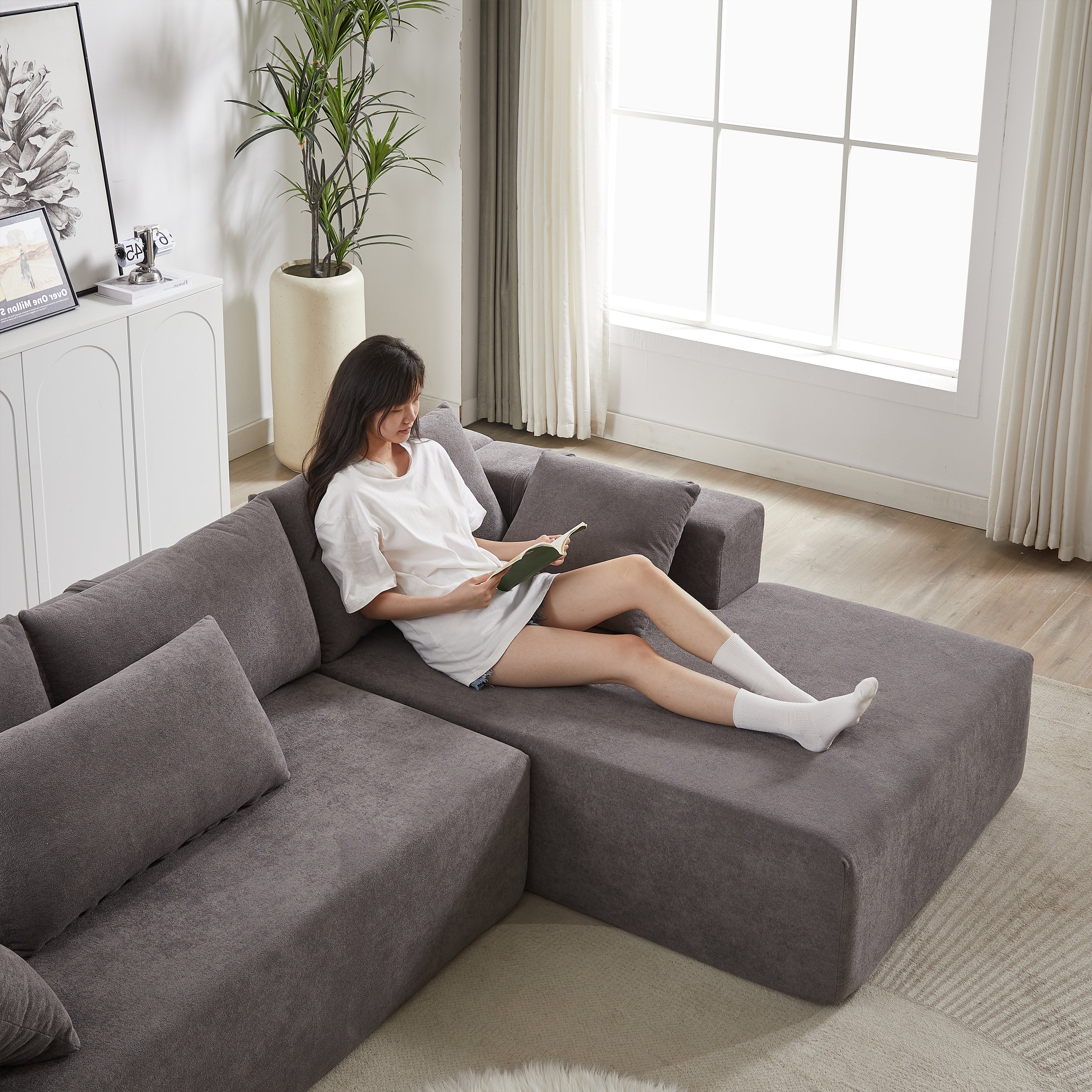 Modern Chenille Upholstered Sectional Sofa Couch Set,Modular 108' L Shaped Sectional Living Room Sofa Set With 6 Pillows,Free Combination Sofa Couch for Living Room,Bedroom(Right Chaise)W834P240002