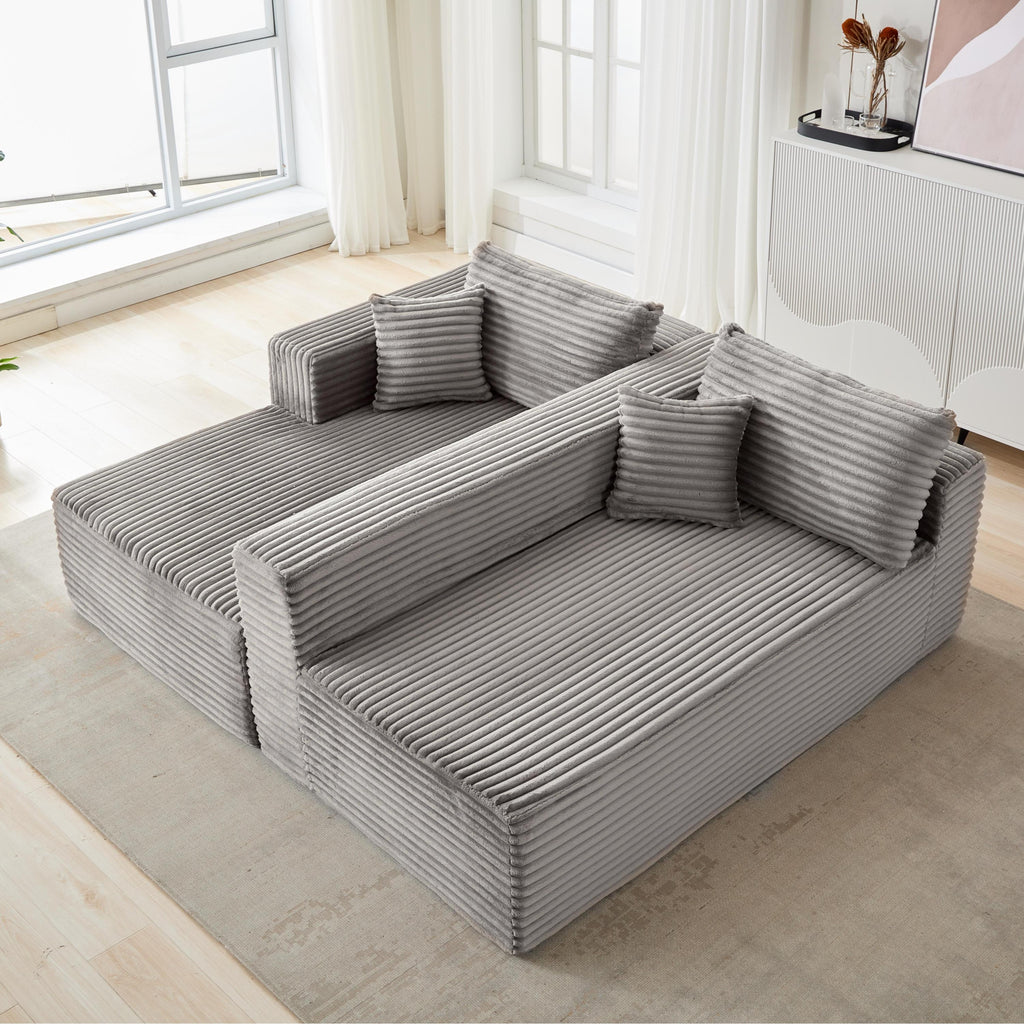 Compression Sectional Couch with Comfy Chaise, Boneless L Shape Sofa with Deep Seat, Minimalist Modular Couches Sleeper for Living Room Bedroom Apartment Lounge,corduroy,Grey