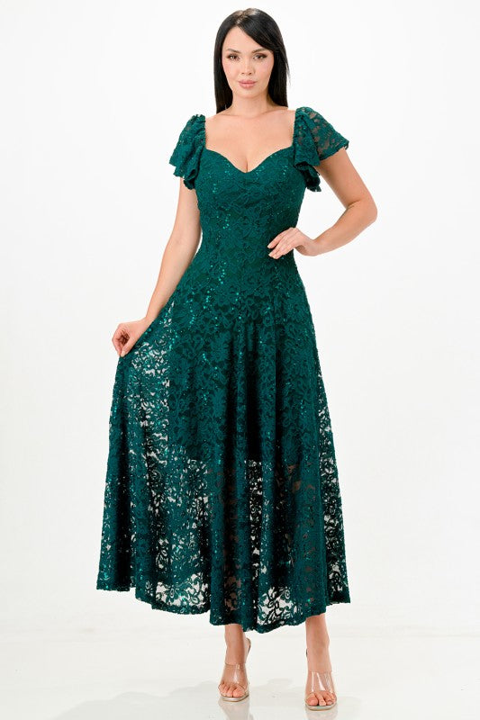 Butterfly sleeve lace dress