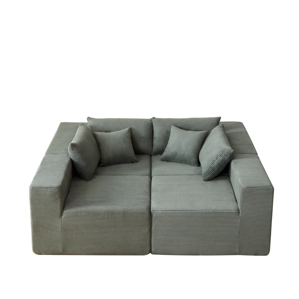104-Inch Corduroy  Modular L Shaped Sectional Sofa,Luxury Floor Couch Set,Upholstered Indoor Furniture,Foam-Filled Compressed Sofa for Living Room,Bedroom,4 PC Free Combination