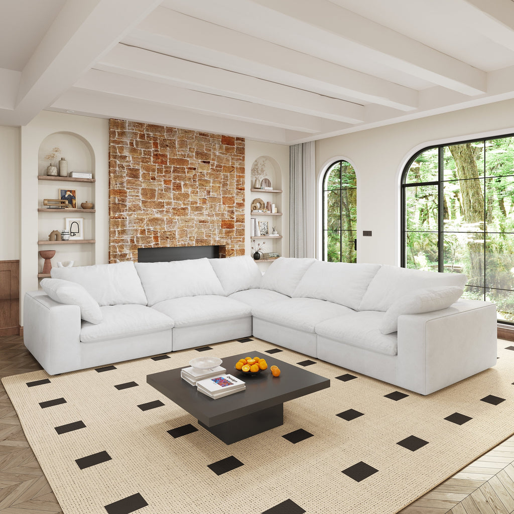 Cloud Sectional Sofa 160'', Down Filled Comfortable V Shape Sofa for Living Room, Simple Wide and Deep Seat Convertible Sofa for Office Apartment Vshaped 5seaters