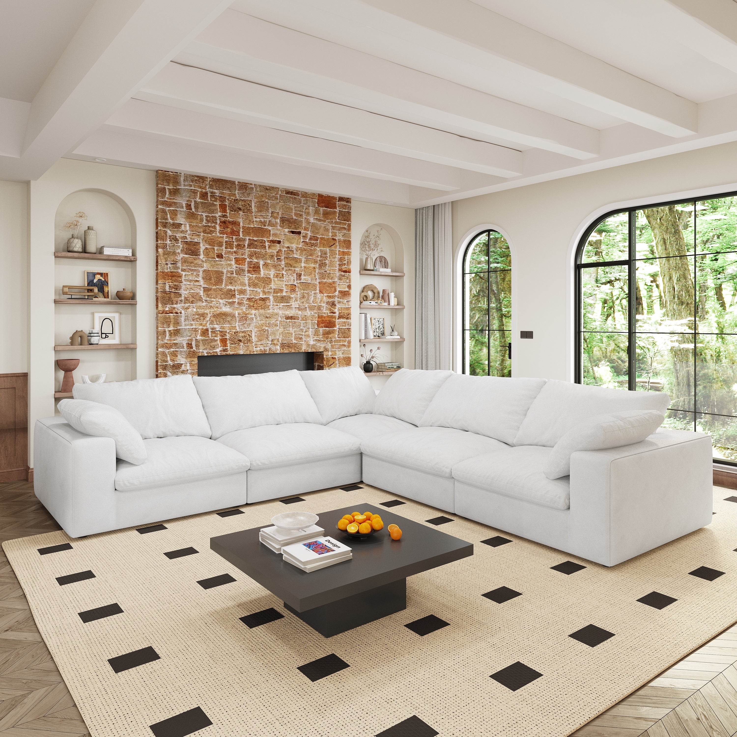 Cloud Sectional Sofa 160'', Down Filled Comfortable V Shape Sofa for Living Room, Simple Wide and Deep Seat Convertible Sofa for Office Apartment Vshaped 5seaters