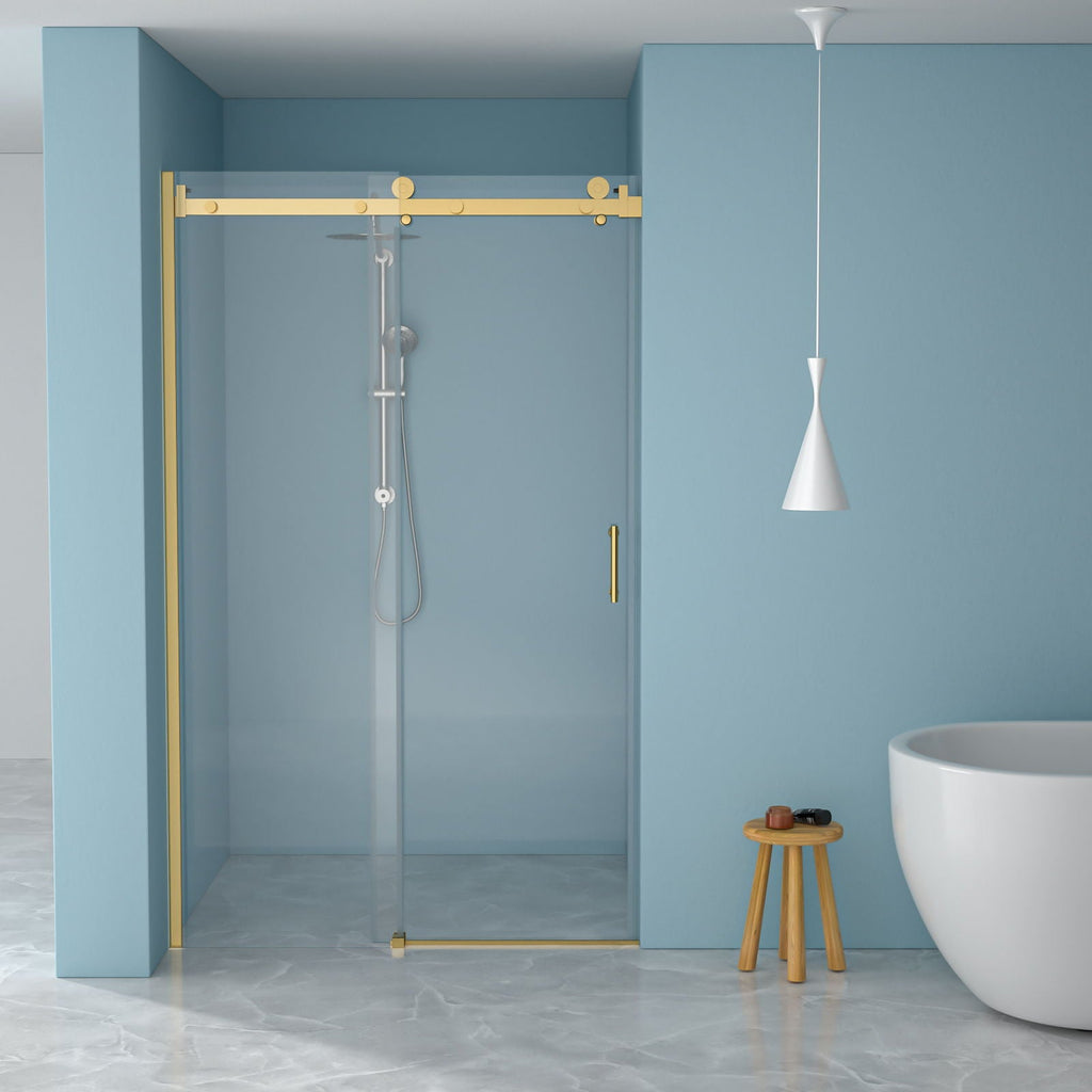 Modern Single Slide Shower Door, Tempered Glass, Stainless Steel Frame