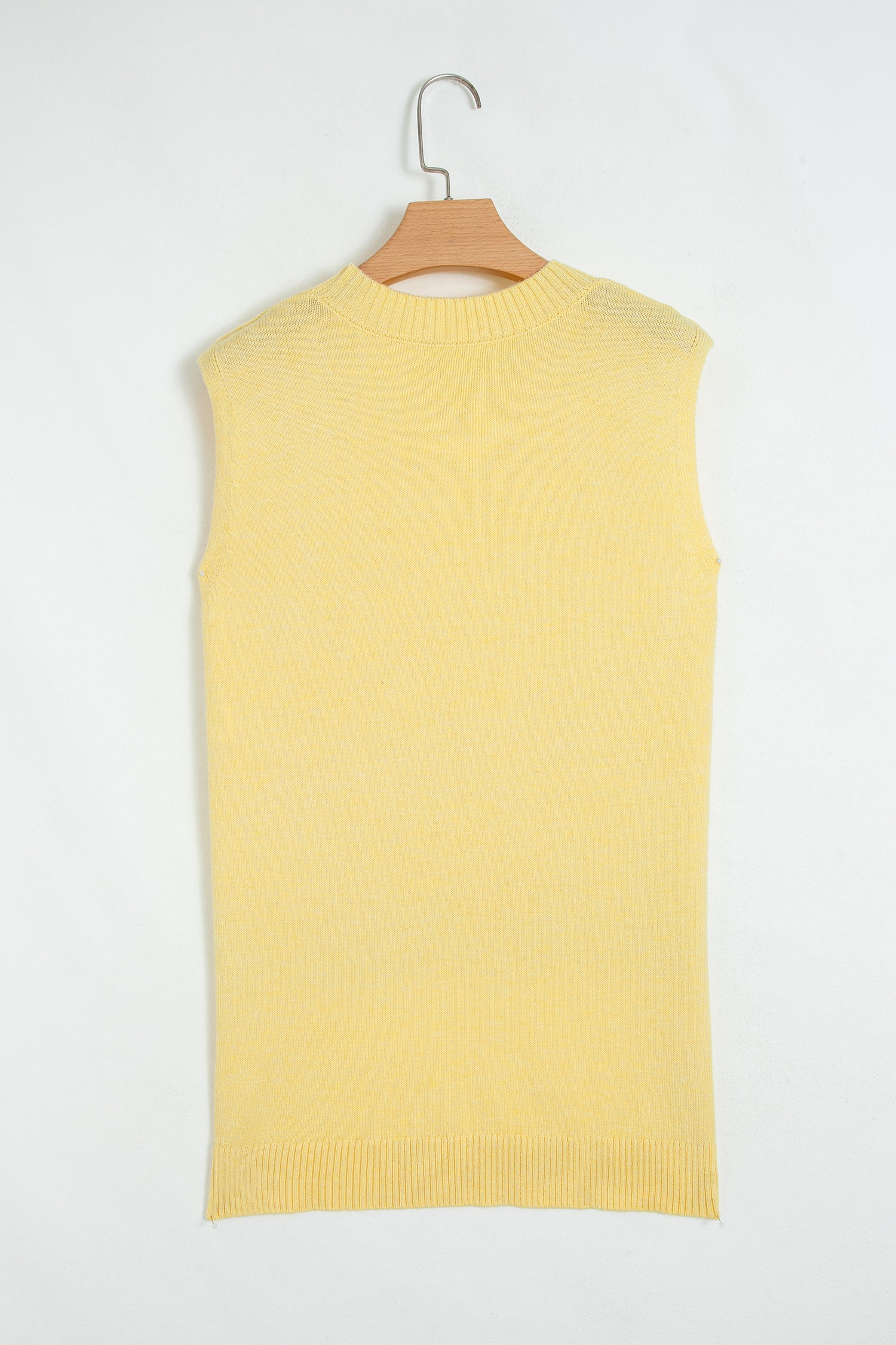 Solid Side Slit Sleeveless Sweater Top