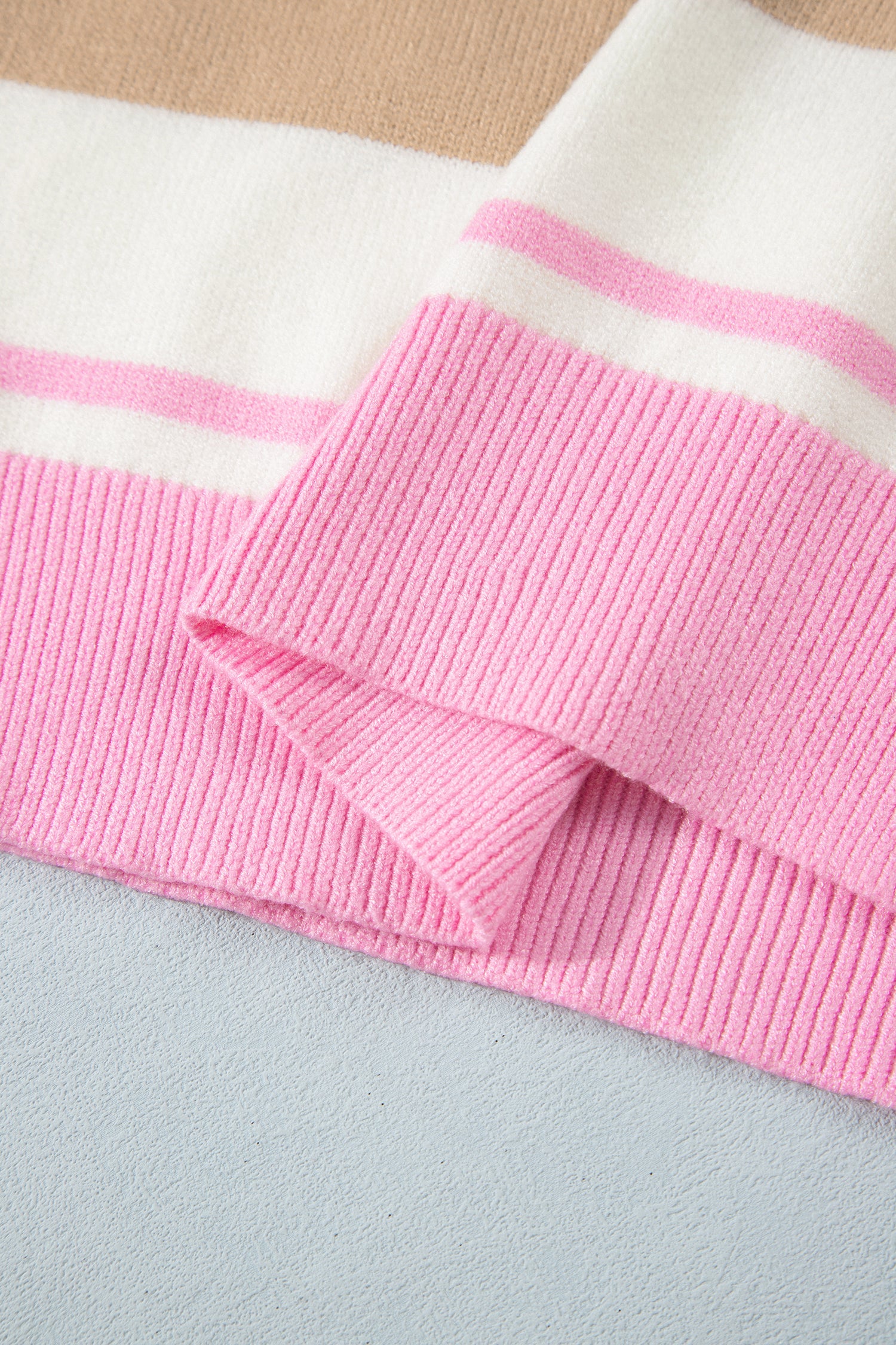 Stripe Colorblock Buttoned Collar Drop Shoulder Sweater