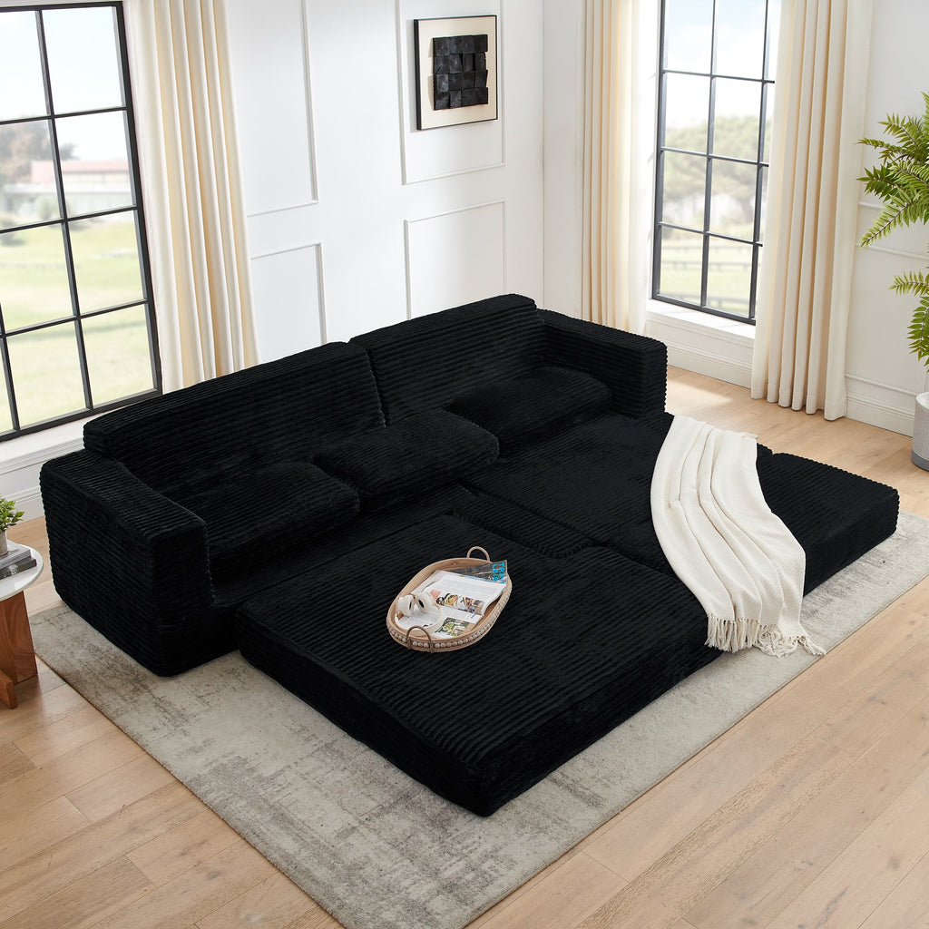 Modern Minimalist Style L Shape Modular Sectional Sofa with Corduroy Finish in Black