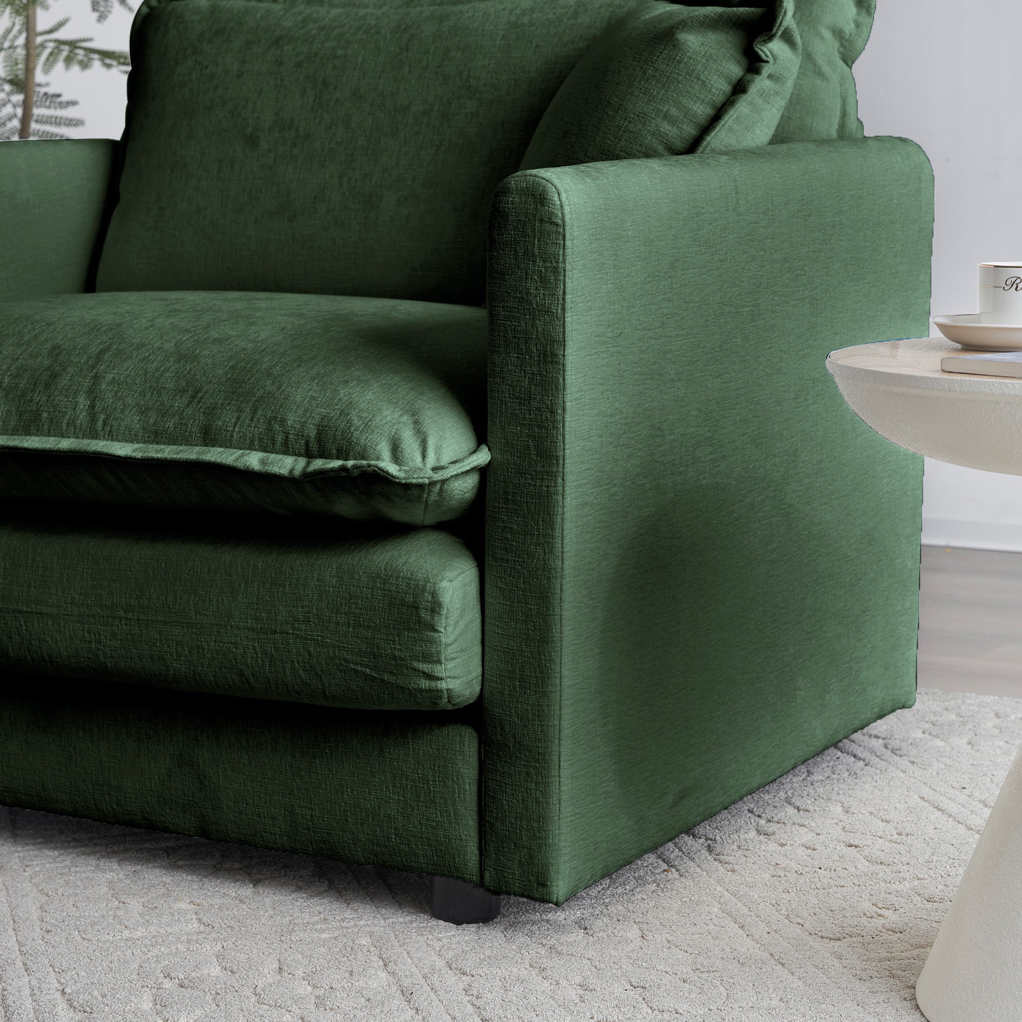 Sofa Set of 2 Chenille Couch, 2+3 Seater Sofa Set Deep Seat Sofa, Modern Sofa Set for Living Room, Green Chenille