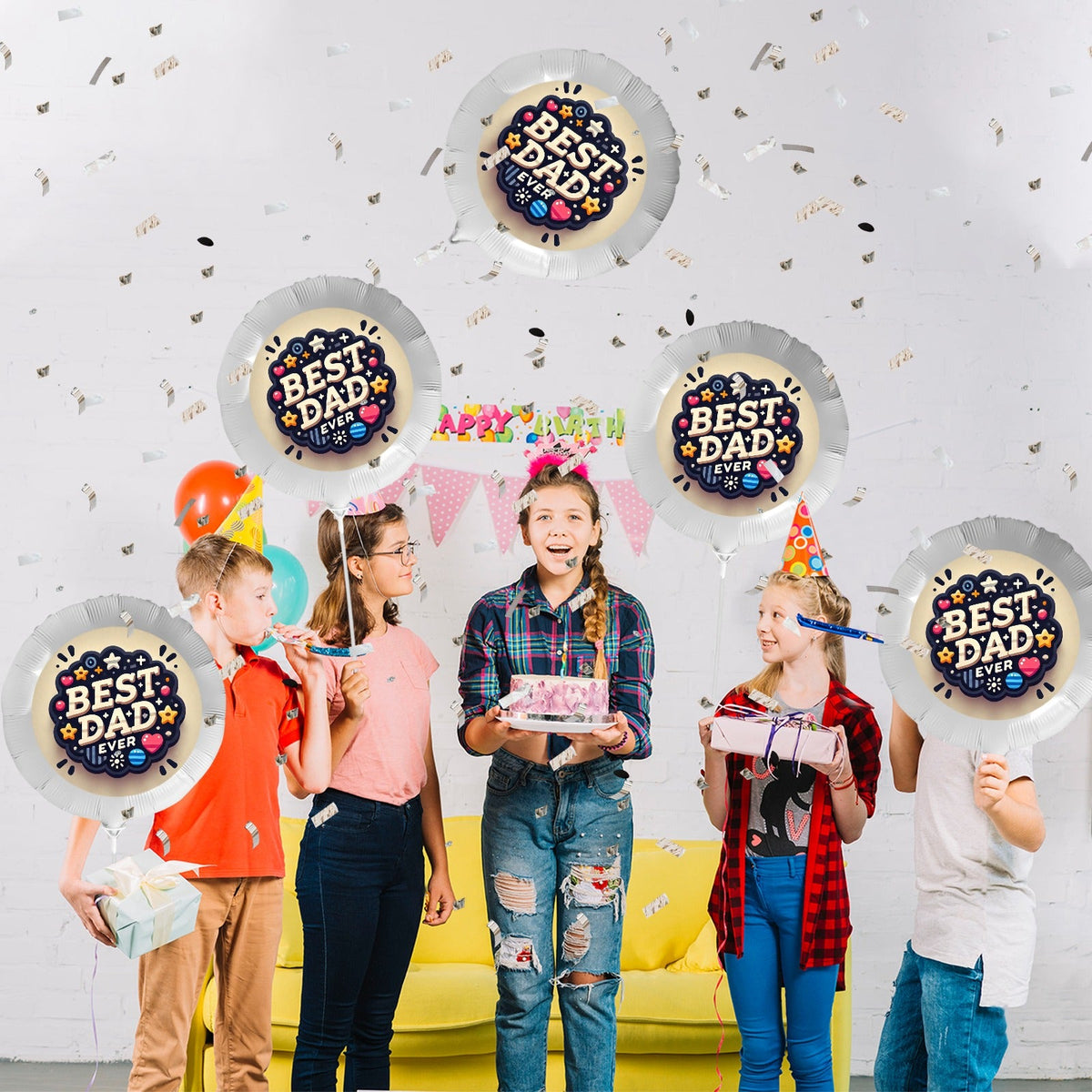Best Dad Ever Circle 18-inch Custom Aluminum Foil Balloons - Pack of 5 (Made in USA)