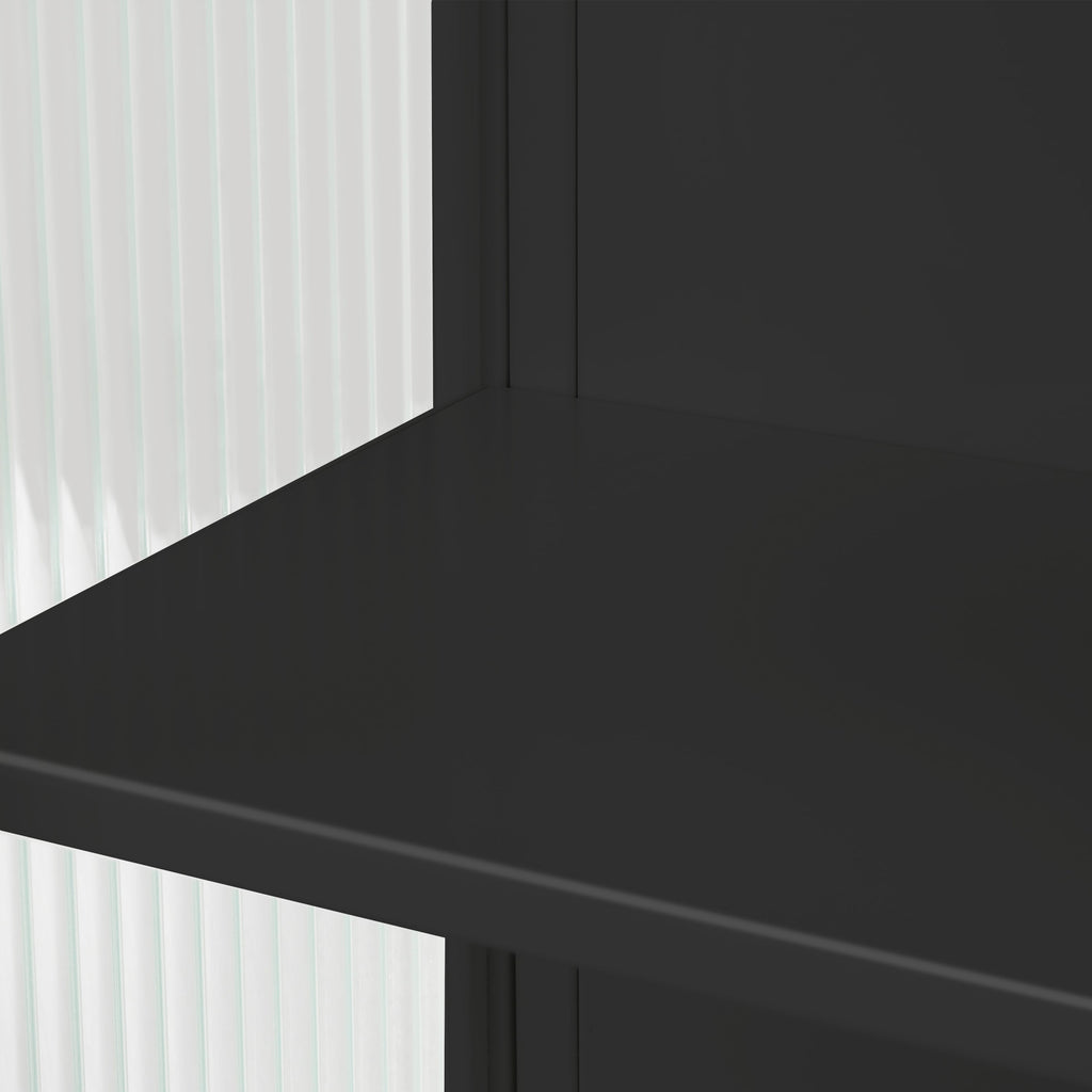 23.62'Glass Doors Modern Two-door Wall Cabinet with Featuring Two-tier Enclosed Storage, an Open Shelf, and Towel Rack, for Entryway Living Room Bathroom Dining Room,Black