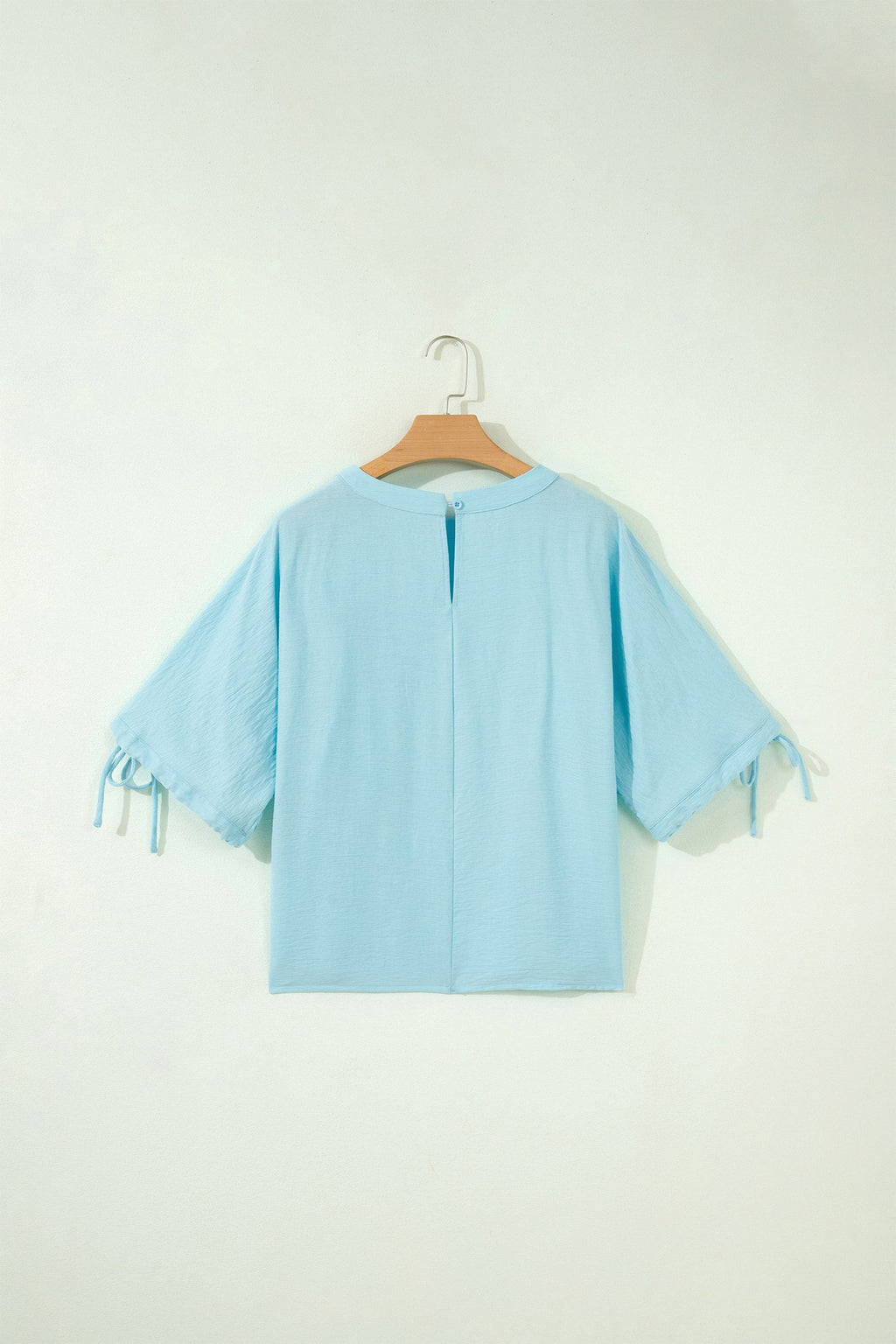 Solid Pleated Tie Sleeve Babydoll Blouse