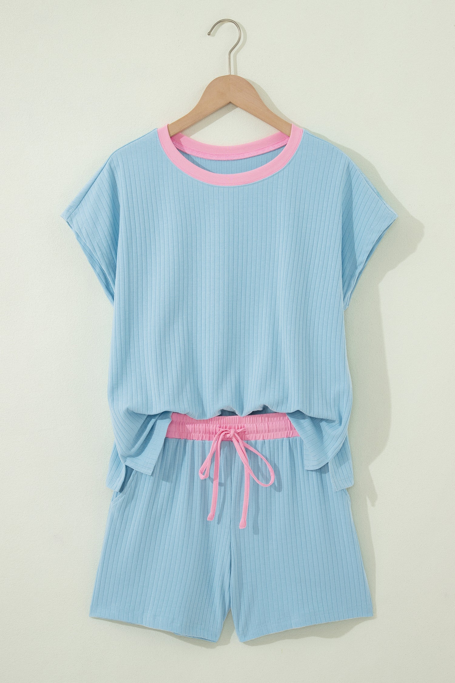 Colorblock Trim Ribbed Top & Shorts Set
