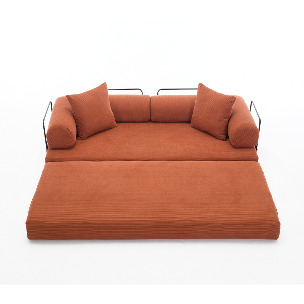 [NEW ARRIVED] [VIDEO PROVIDED] 78.5' Folding Convertible Out Sleeper Sofa Bed,4-in-1 DIY Combination Convertible Sofa, 3 seat, Folding Sleeper Sofa, King Size , Bedroom,Apartment,Corduroy,Orange