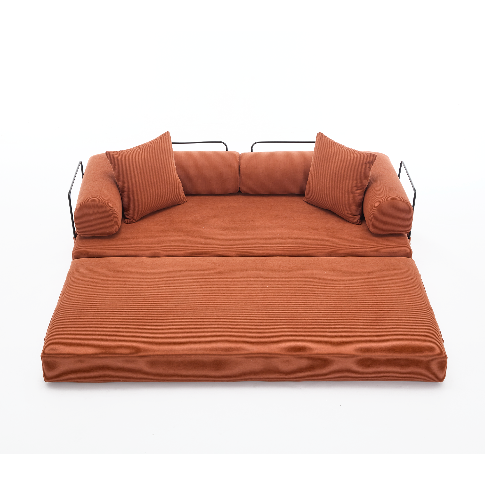 [NEW ARRIVED] [VIDEO PROVIDED] 78.5' Folding Convertible Out Sleeper Sofa Bed,4-in-1 DIY Combination Convertible Sofa, 3 seat, Folding Sleeper Sofa, King Size , Bedroom,Apartment,Corduroy,Orange