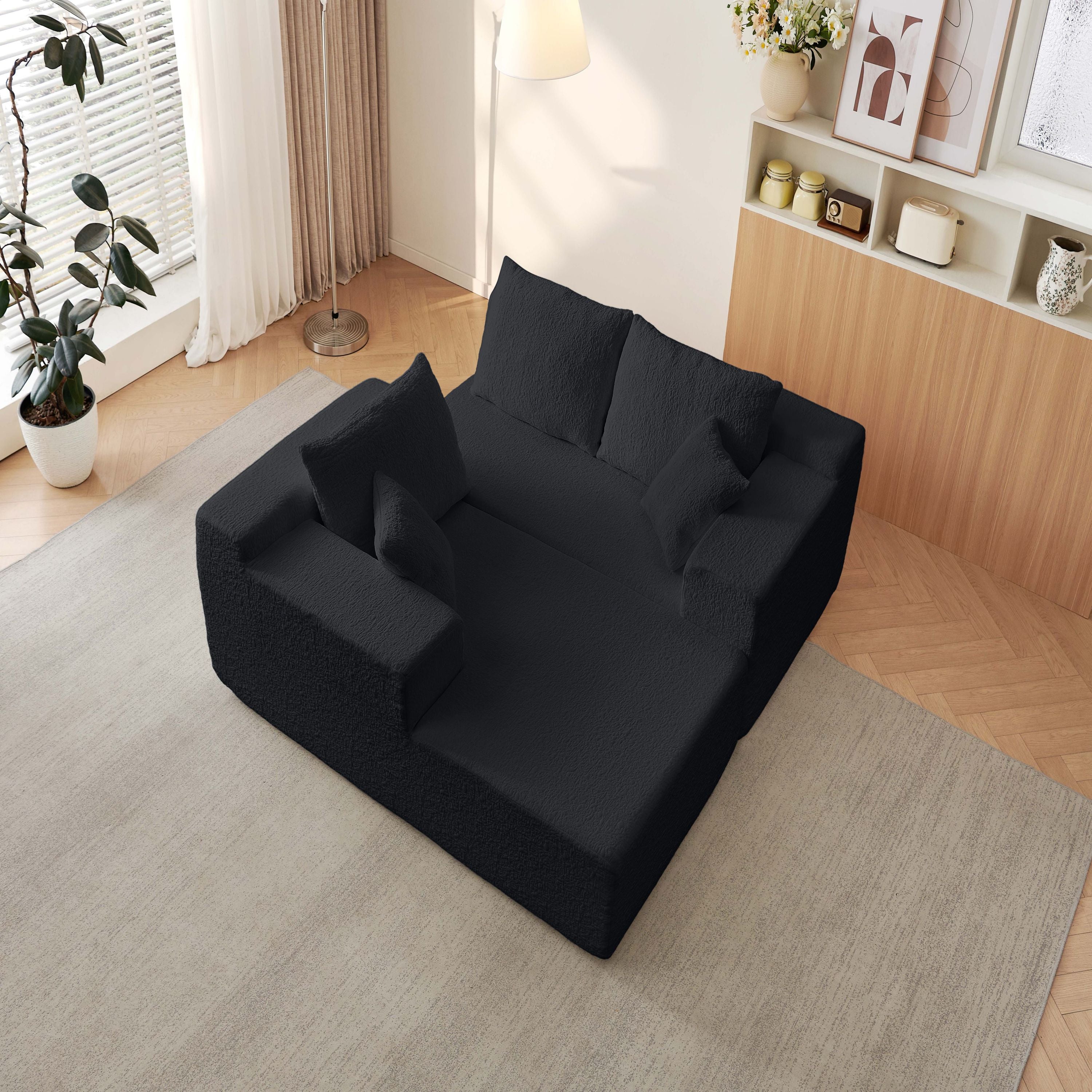Modern Modular 104' Cloud Sectional Couch with L-Shape Chaise, Deep Seat, Black Chenille, No Assembly Required