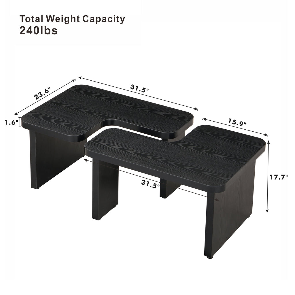 47.24*23.62 inch and 35.43*31.49 inch Rectangle Wood Detachable Coffee Table, Single L Shape Farmhouse Coffee Table for Dining Room, Garden, black