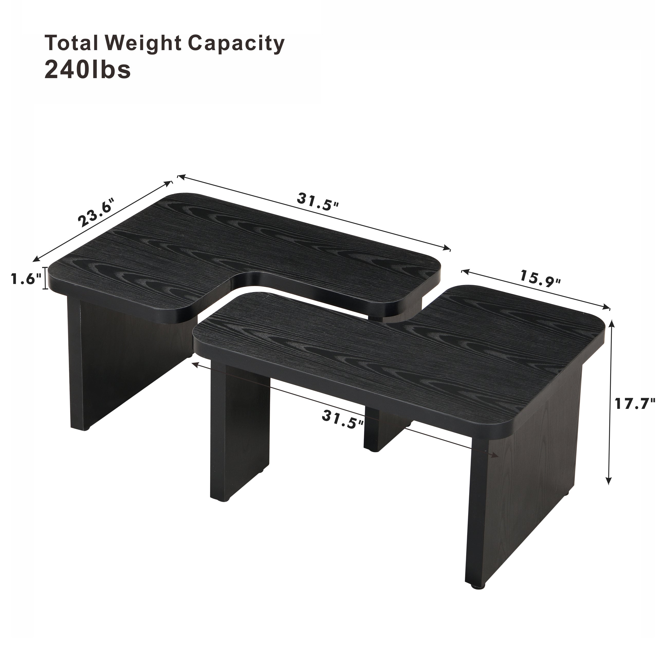 47.24*23.62 inch and 35.43*31.49 inch Rectangle Wood Detachable Coffee Table, Single L Shape Farmhouse Coffee Table for Dining Room, Garden, black