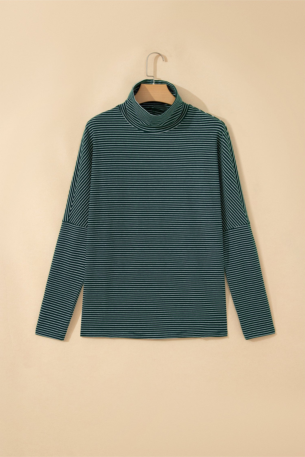 Stripe High Neck Drop Shoulder Long Sleeve Top