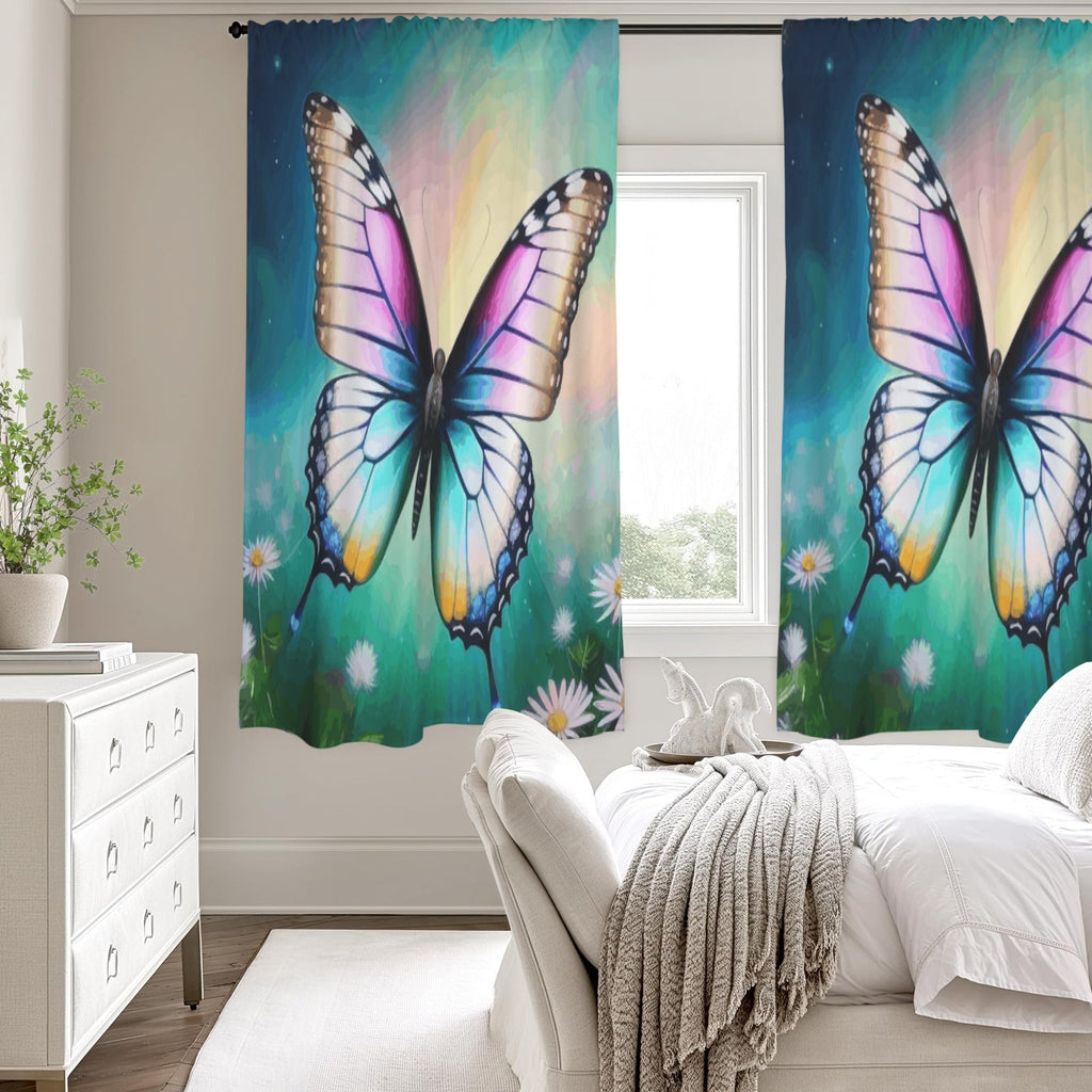 Butterfly and Daisies Window Curtains 2 pieces - 52"x 63" (Made in USA)