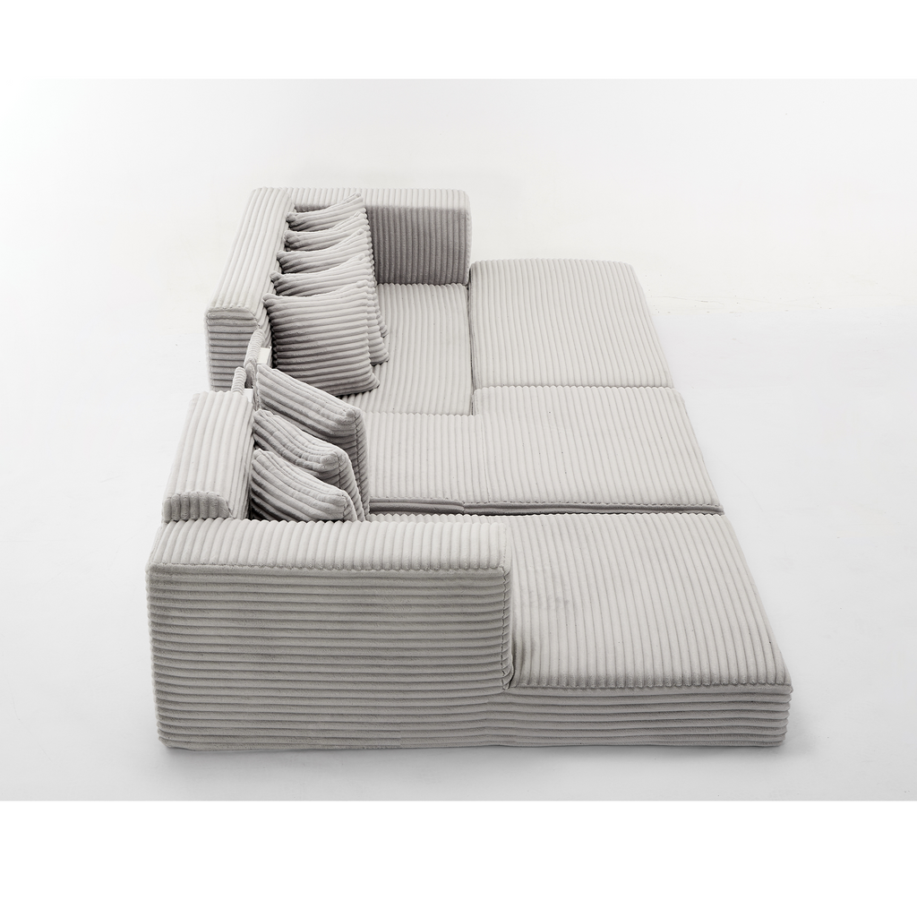 [NEW ARRIVED] [VIDEO PROVIDED]   Oversize Cloud Couch, L-Shape Sofa, Convertible Floor Sleeper Sofa Bed,  No Assembly ,Eight pillows,3-in-1,Side Pocket,(Left Facing Sofa),3 Seat,Corduroy,Light Gray