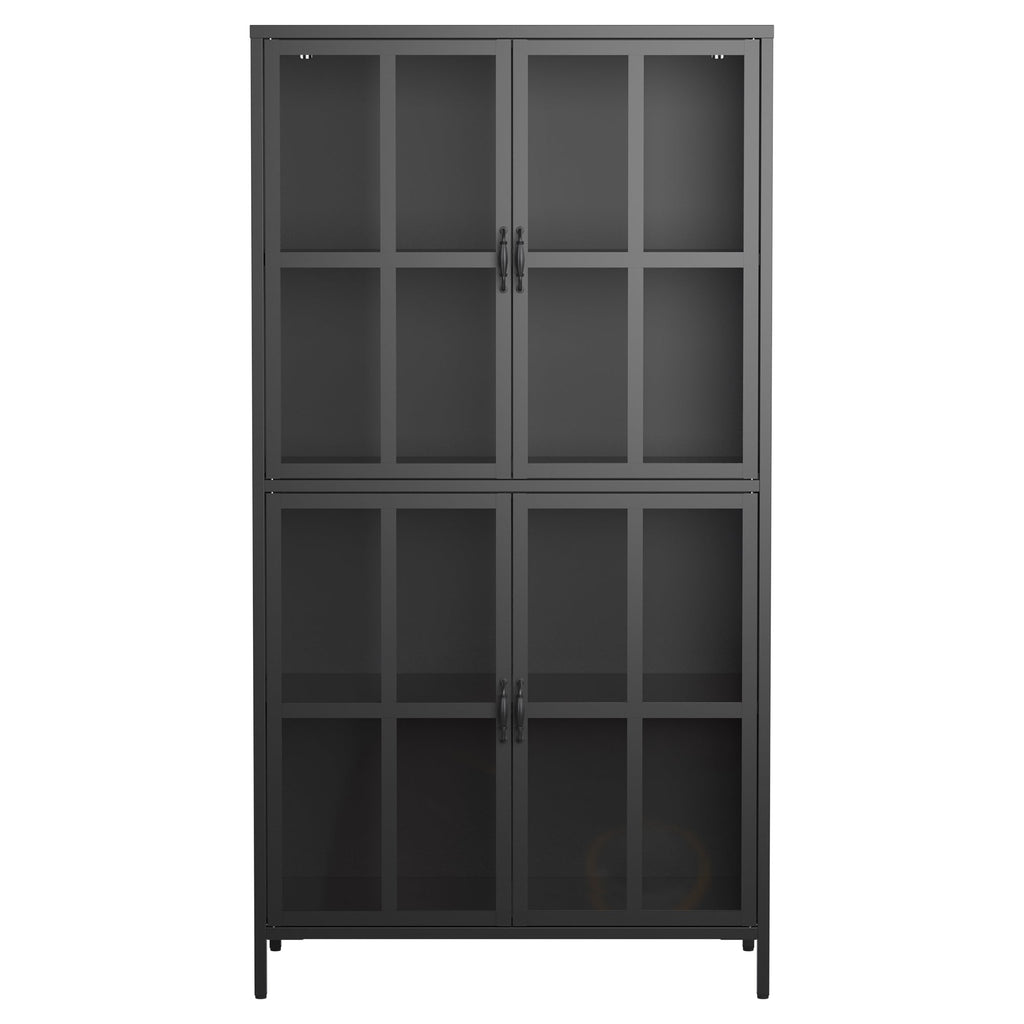 Premium Black Metal Storage Cabinet with Tempered Glass Doors, Adjustable Shelves, and Anti-Tipping Device