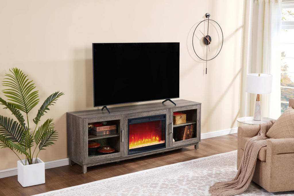 Summit 70'W Gray Walnut Finish TV Stand Console with Fireplace and Heater