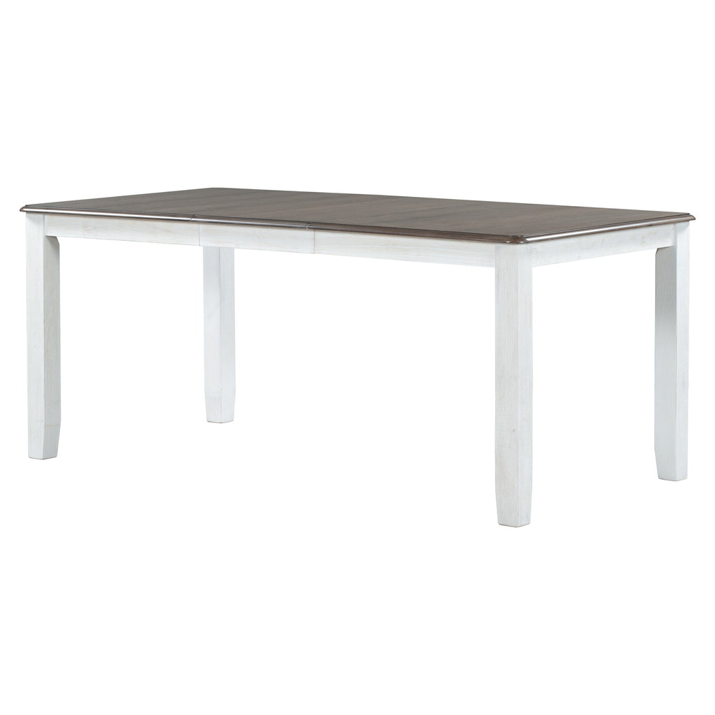 TREXM Retro Style 7-Piece Dining Table Set with Extendable Table, Upholstered Chairs, Brown+White, Solid Wood