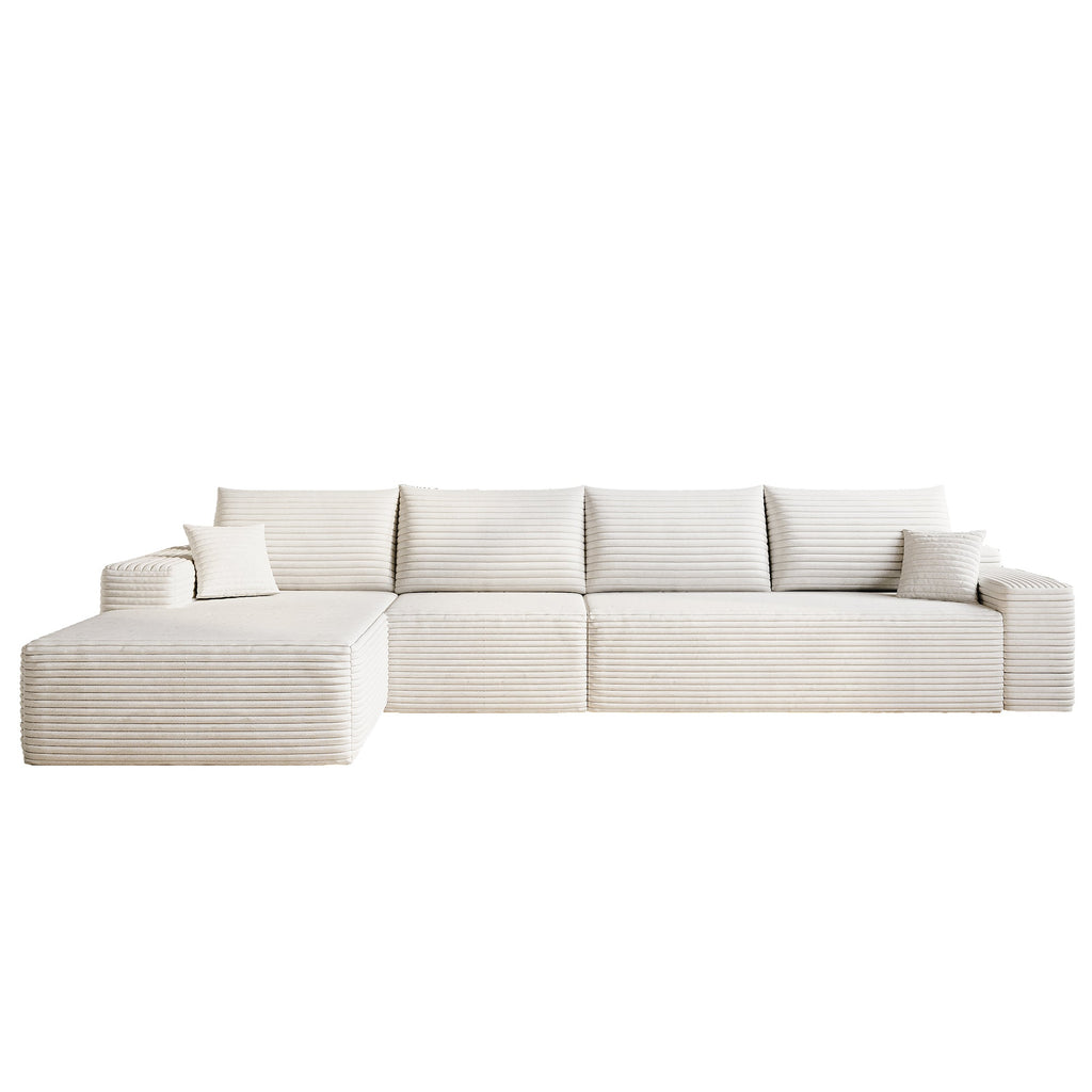 135' Cloud Sectional Couch with L-Shape Chaise,Modern Modular Sofa with Deep Seat, Upholstered Couches for Living Room Bedroom,No Assembly Required, (Plush Corduroy Fabric),White