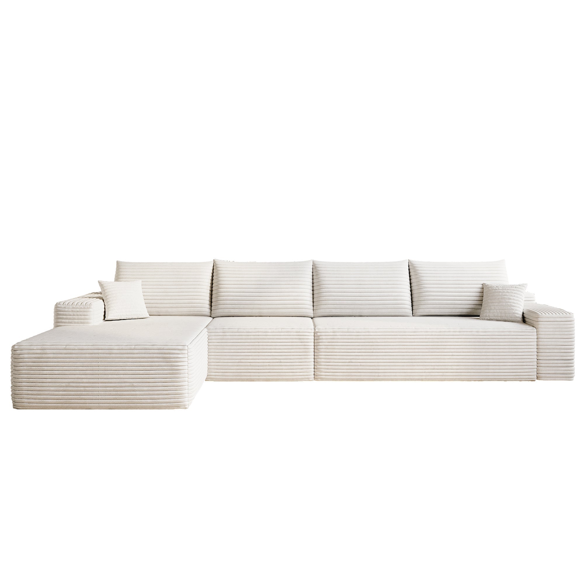 135' Cloud Sectional Couch with L-Shape Chaise,Modern Modular Sofa with Deep Seat, Upholstered Couches for Living Room Bedroom,No Assembly Required, (Plush Corduroy Fabric),White