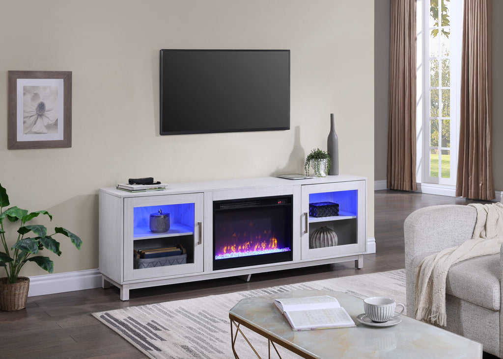 Summit 70' White Walnut Finish TV Stand Console with Fireplace, Heater