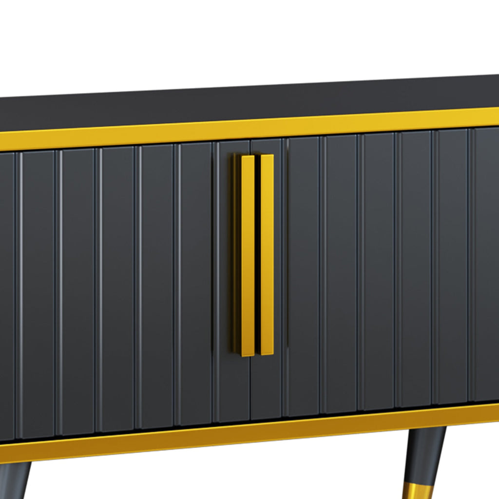 ON-TREND Luxury Minimalism TV Stand with Open Storage Shelf for TVs Up to 85', Entertainment Center with Cabinets and Drawers, Practical Media Console with Unique Legs for Living Room, Black