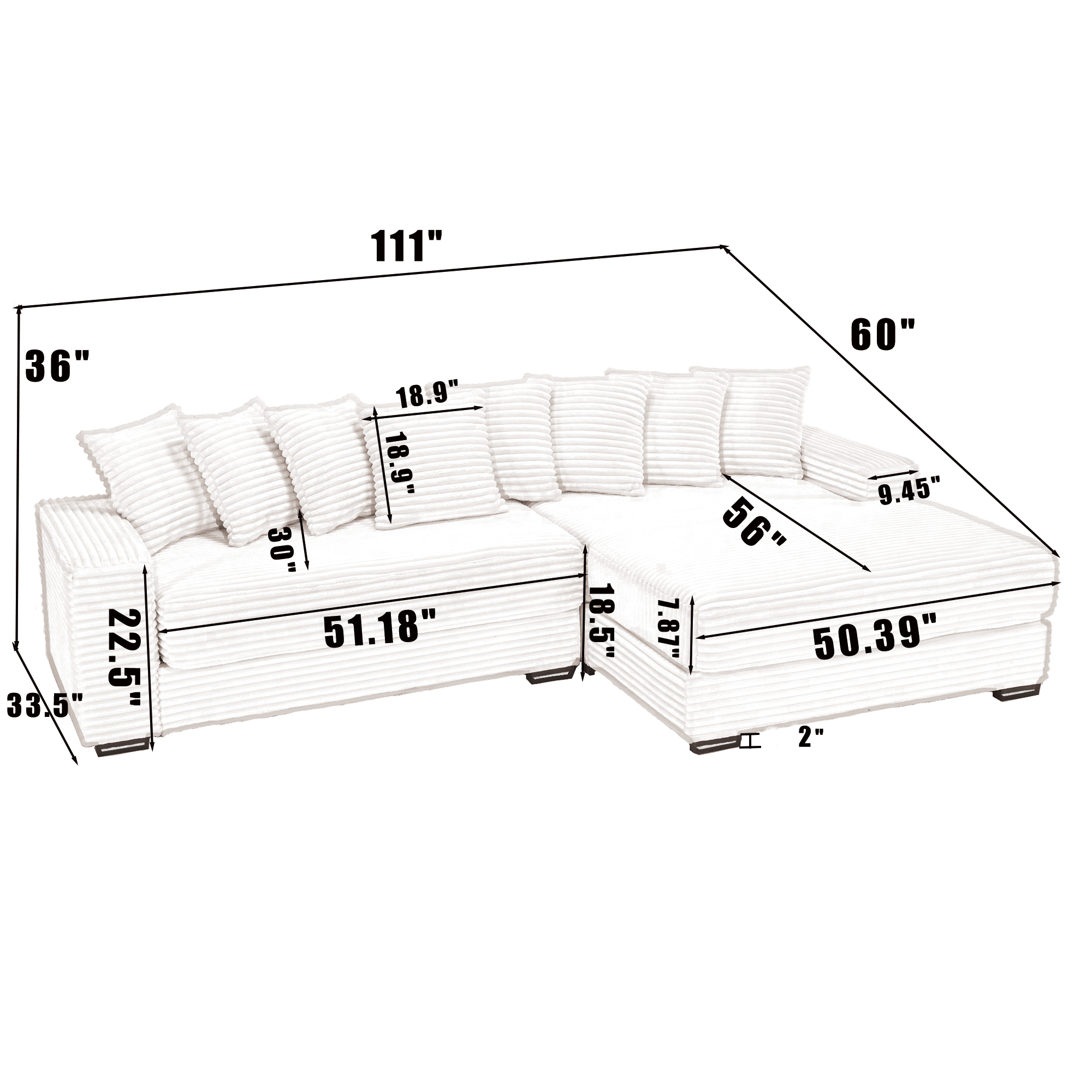 [NEW ARRIVED] [VIDEO PROVIDED] Oversized Two-Piece  Couches,  L Shaped Sofa, Corduroy, Right Chaise Daybed,with Armrests,Eight Throw Pillows,Corner Sofa,Easy To Assemble, Beige