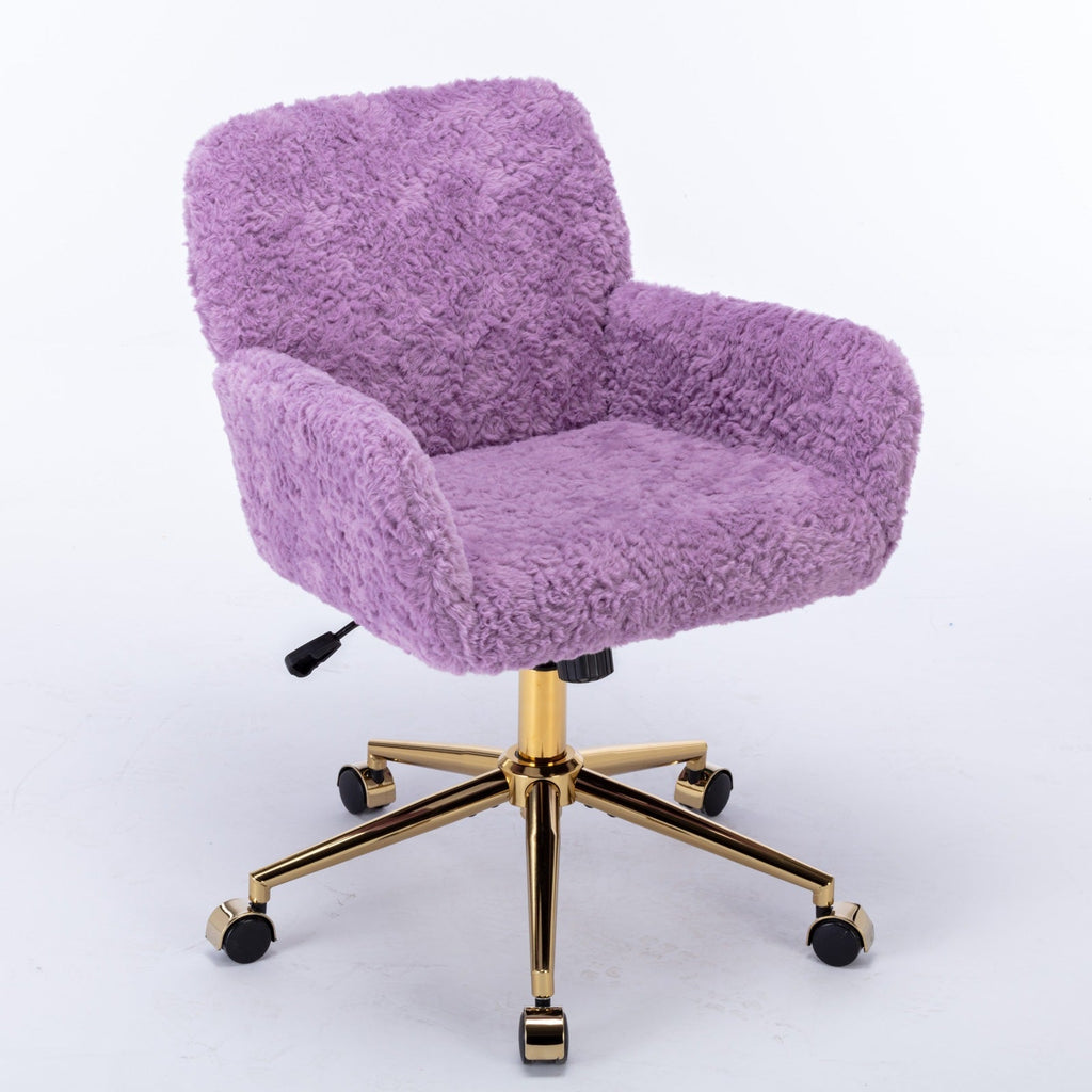 A&A Furniture Home Office Chair Violet Velvet with Golden Metal Base Adjustable Swivel